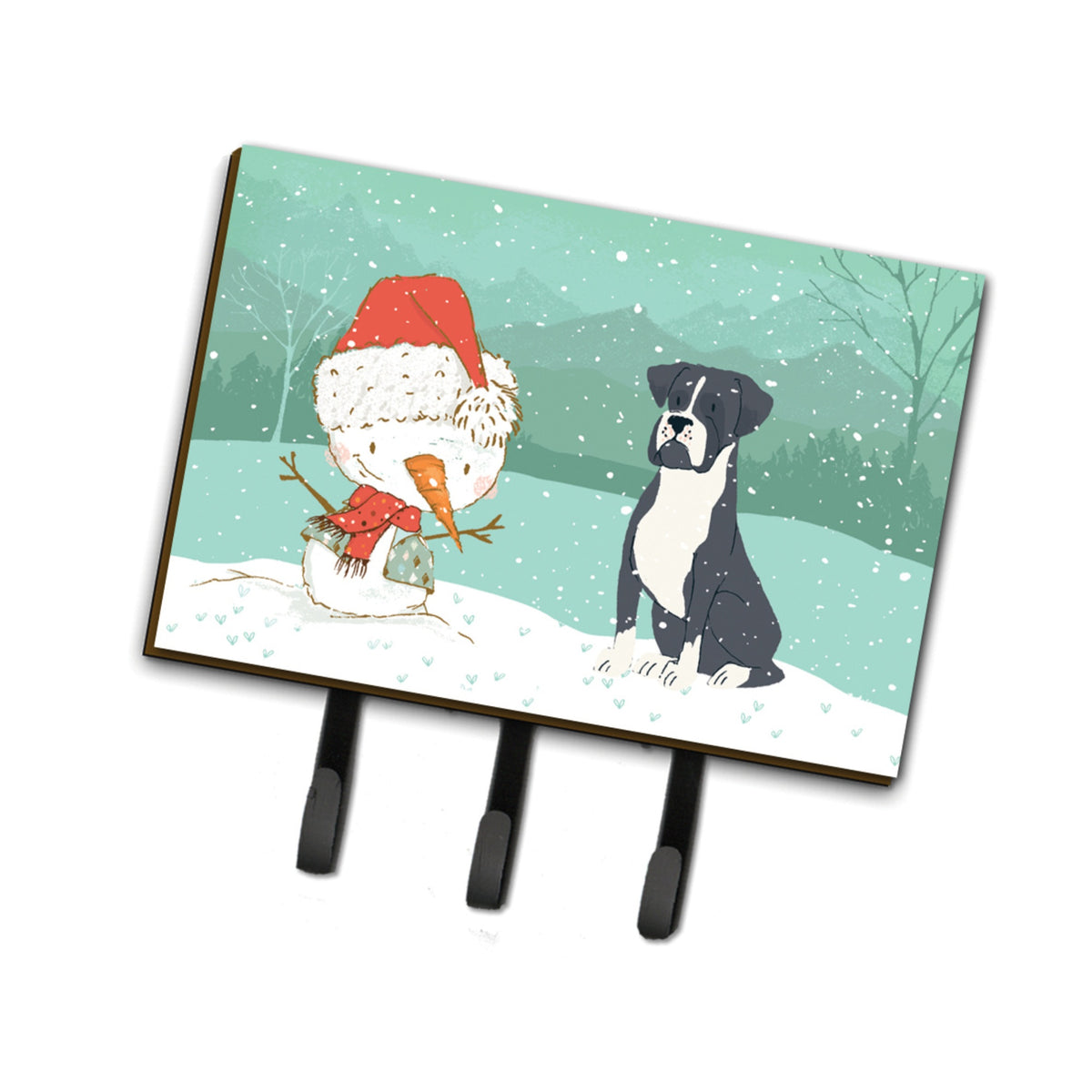 Caroline'S Treasures Black Boxer And Snowman Christmas Leash Or Key Holder Hooks, Multicolor