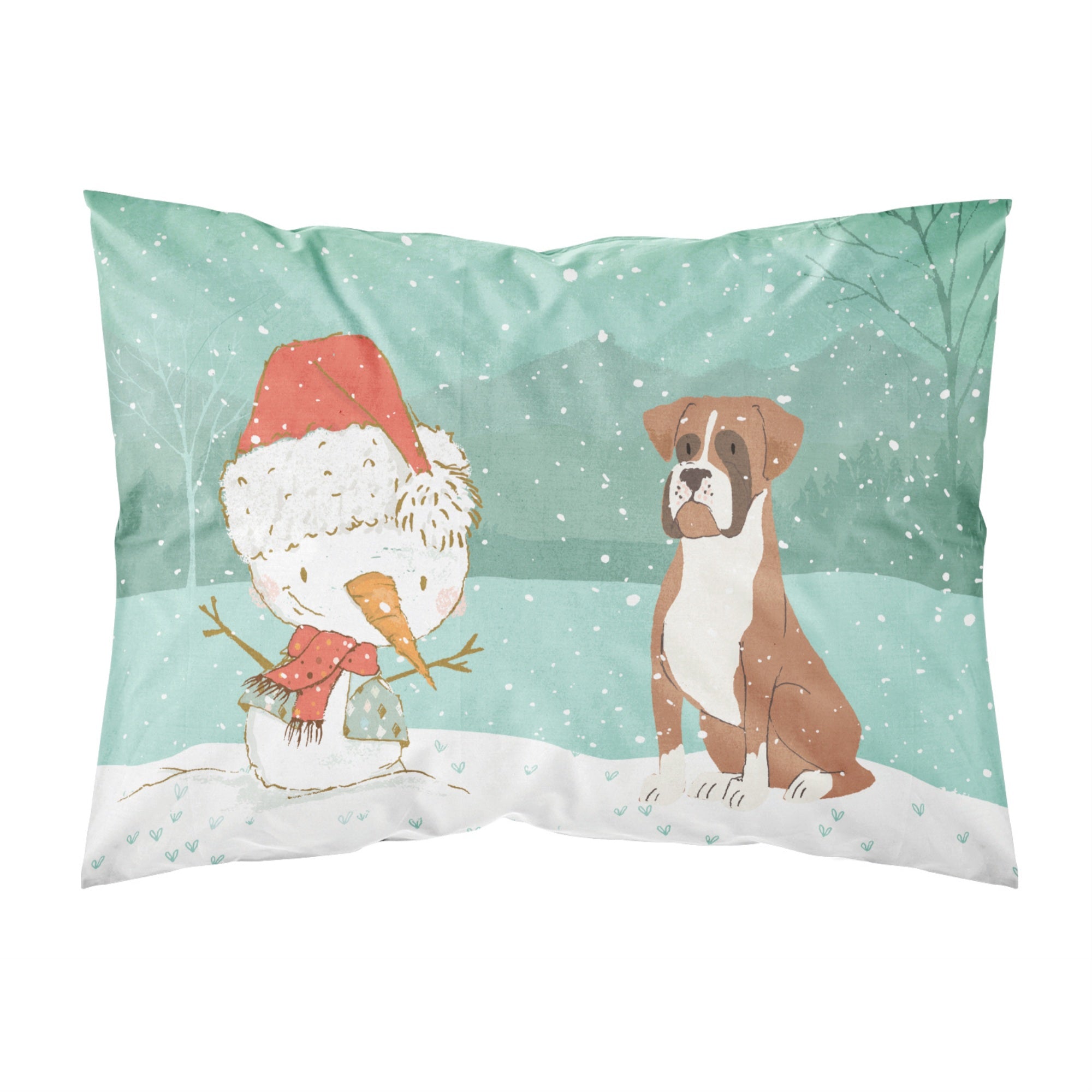 Caroline'S Treasures Snowman Fawn Boxer Christmas Fabric Standard Pillowcase