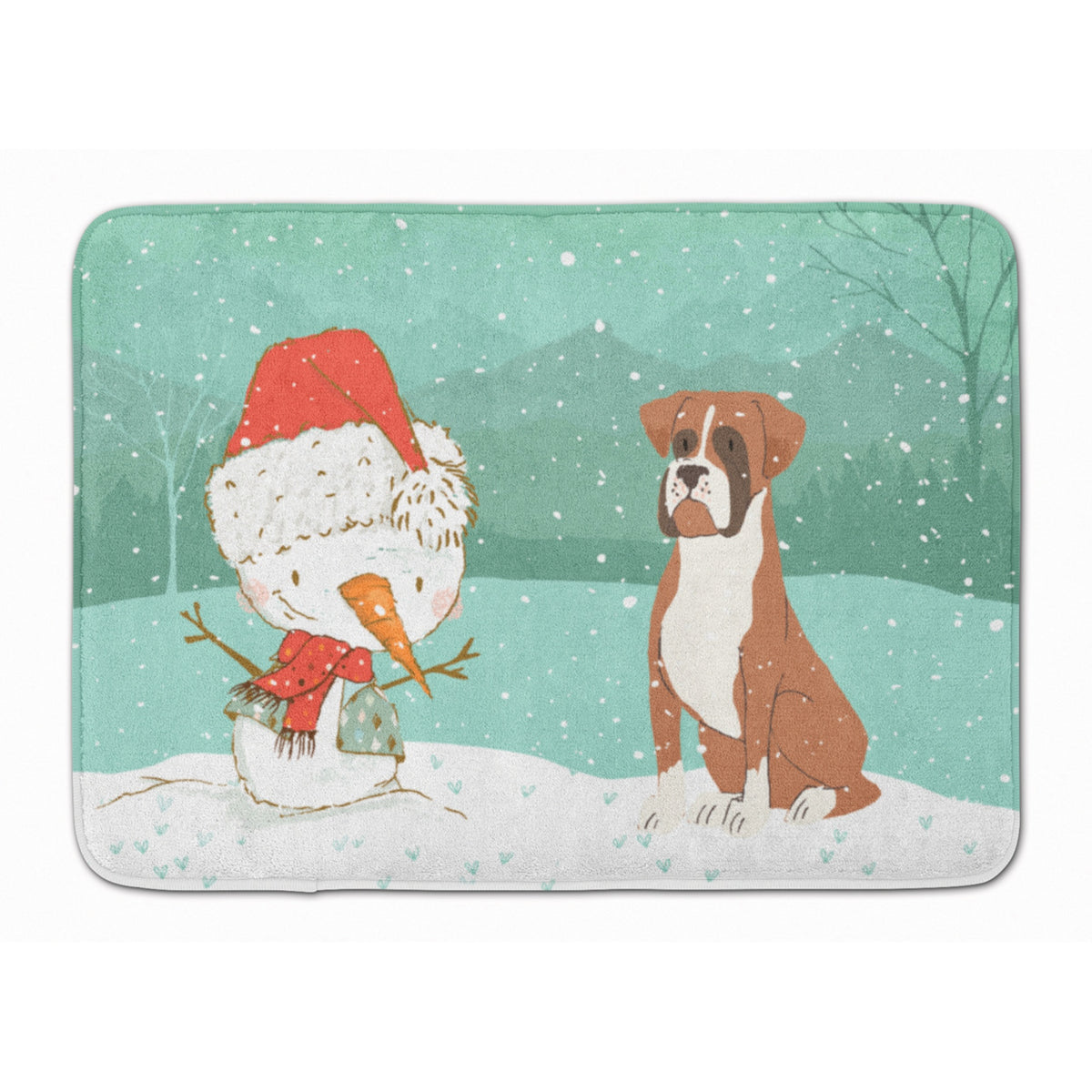 Caroline'S Treasures Fawn Boxer And Snowman Christmas Machine Washable Memory Foam Mat, Multicolor