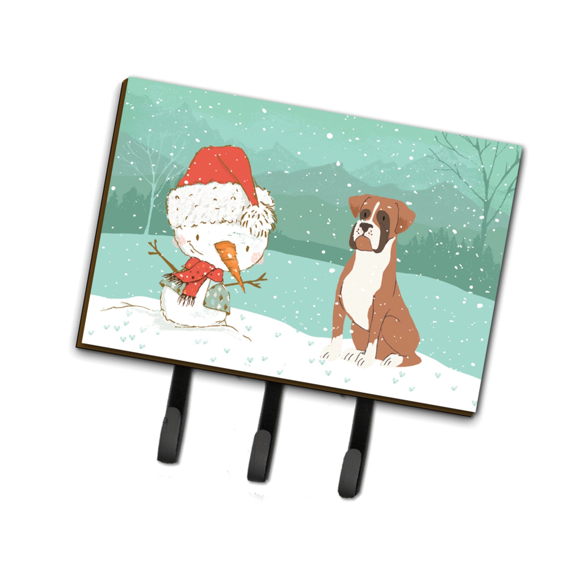 Caroline'S Treasures Fawn Boxer And Snowman Christmas Leash Or Key Holder Hooks, Multicolor