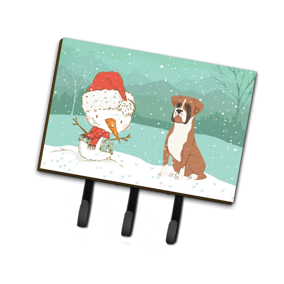 Caroline'S Treasures Fawn Boxer And Snowman Christmas Leash Or Key Holder Hooks, Multicolor