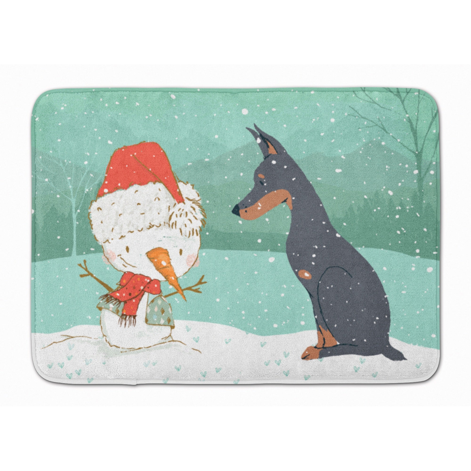 Caroline'S Treasures Doberman And Snowman Christmas Machine Washable Memory Foam Mat, Multicolor