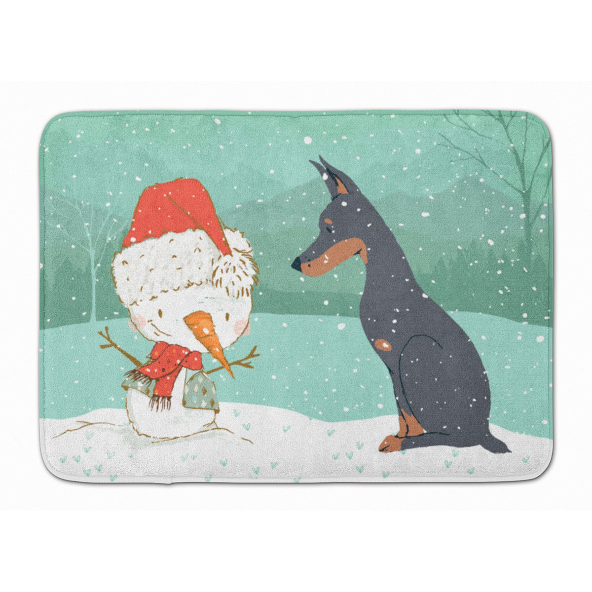 Caroline'S Treasures Doberman And Snowman Christmas Machine Washable Memory Foam Mat, Multicolor