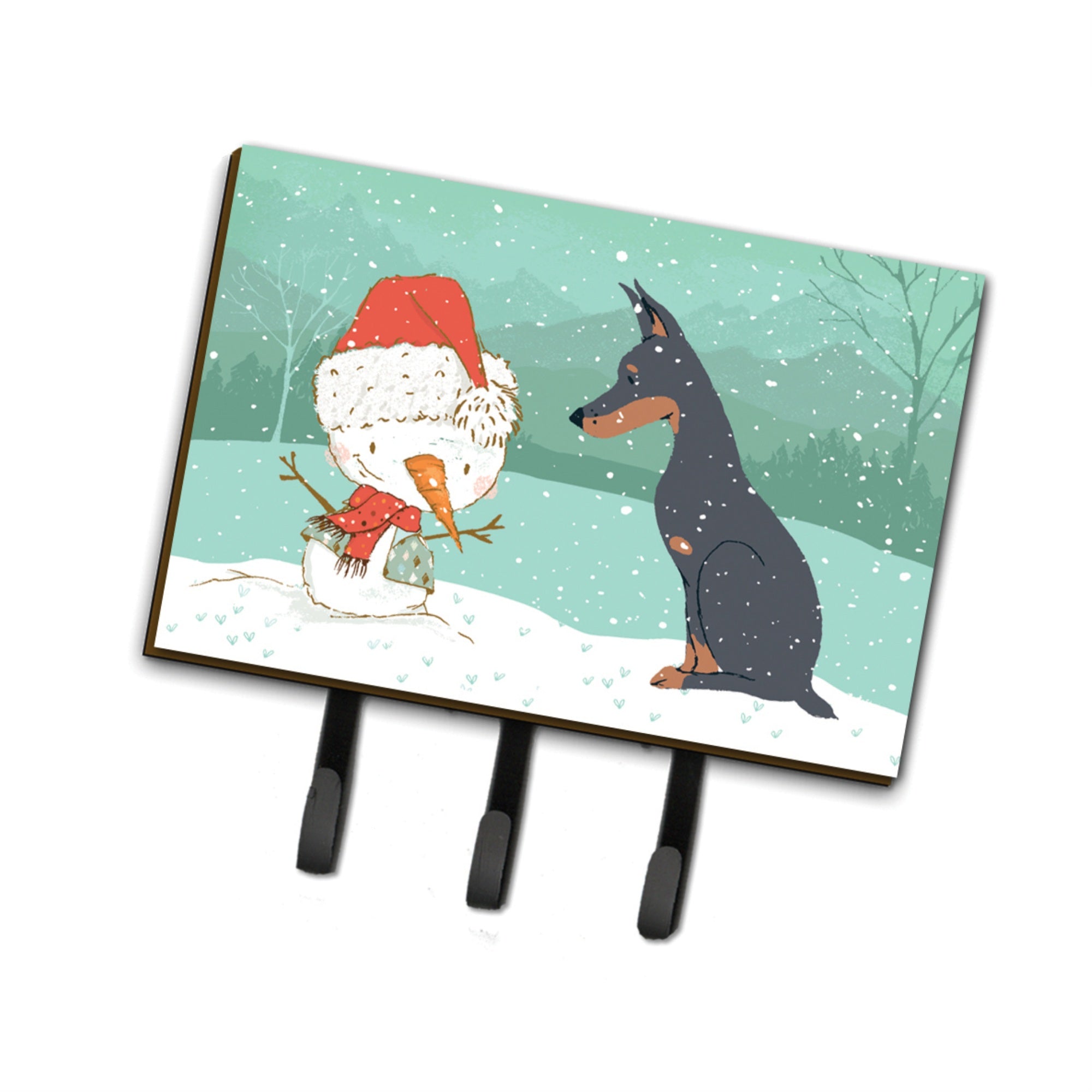 Caroline'S Treasures Doberman And Snowman Christmas Leash Or Key Holder Hooks, Multicolor