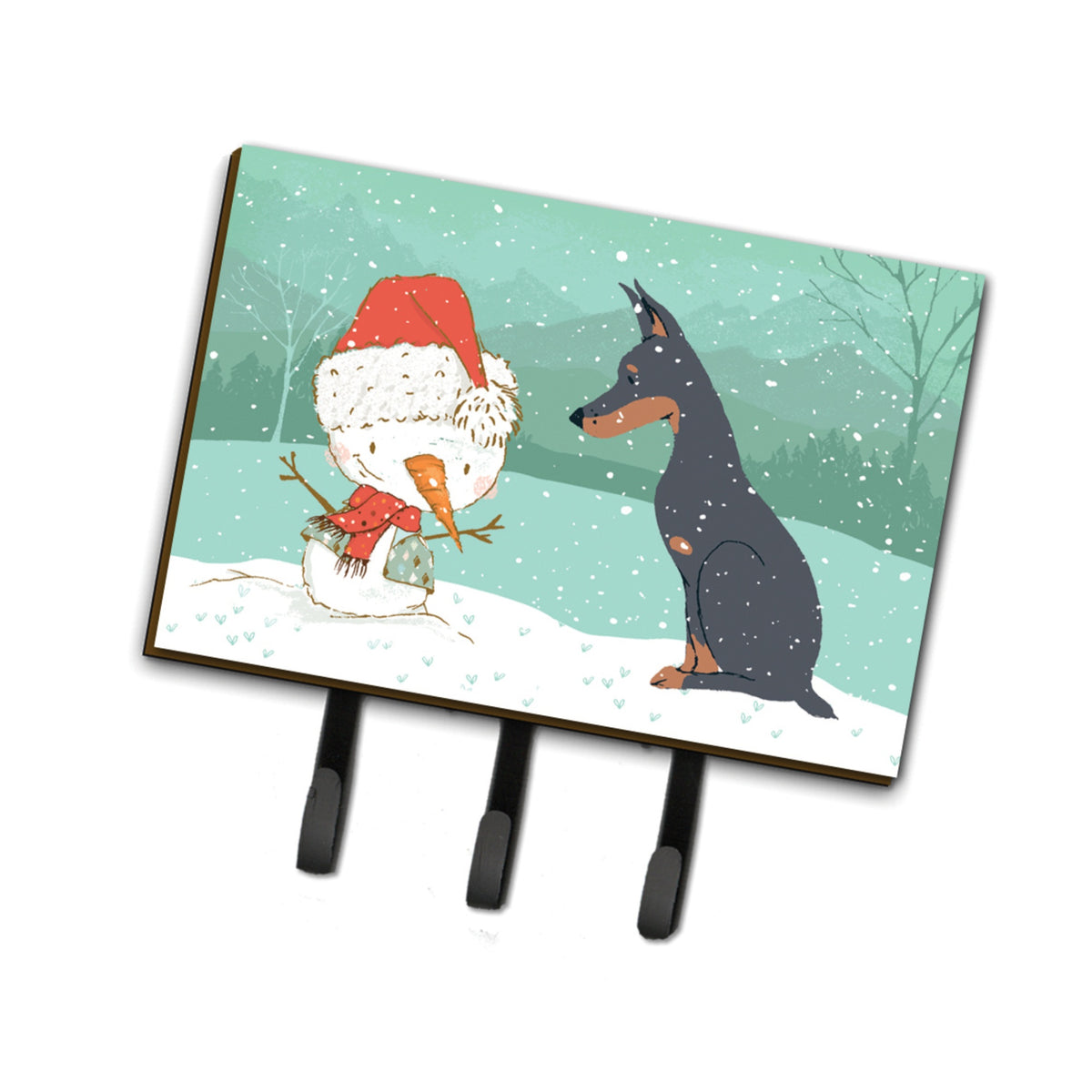 Caroline'S Treasures Doberman And Snowman Christmas Leash Or Key Holder Hooks, Multicolor