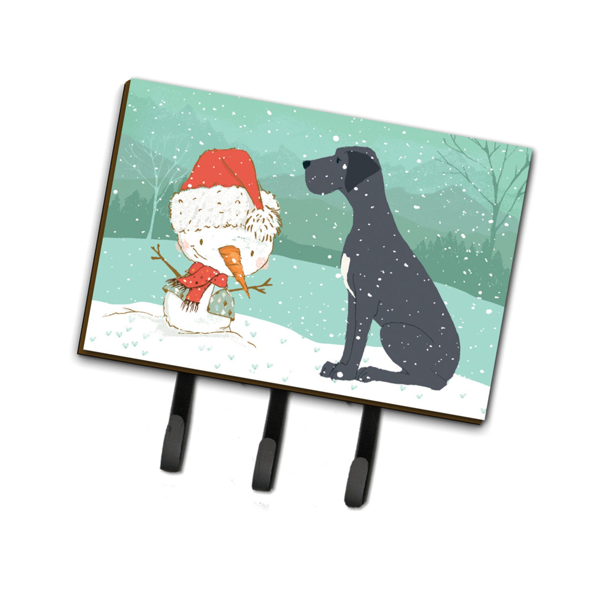 Caroline'S Treasures Black Dane And Snowman Christmas Leash Or Key Holder Hooks, Multicolor