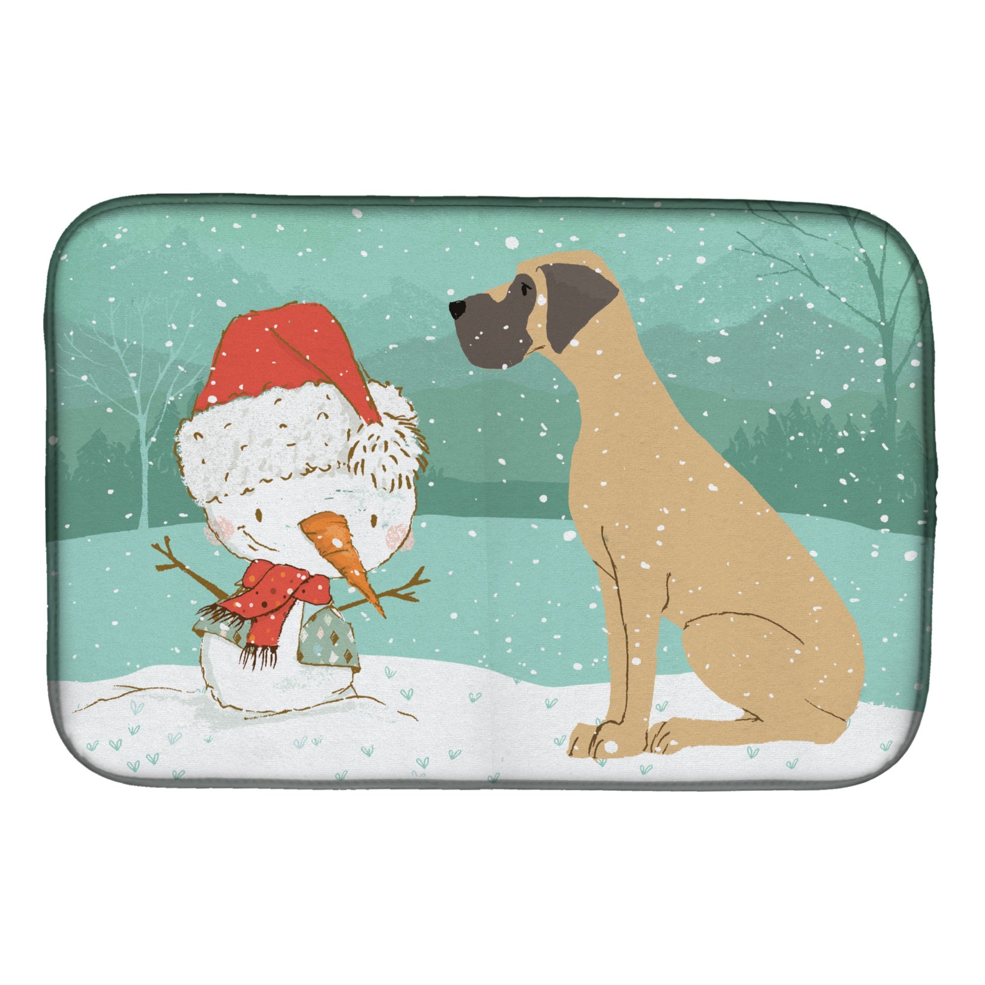 Caroline'S Treasures Fawn Natural Dane Snowman Christmas Dish Drying Mat, 14 X 21