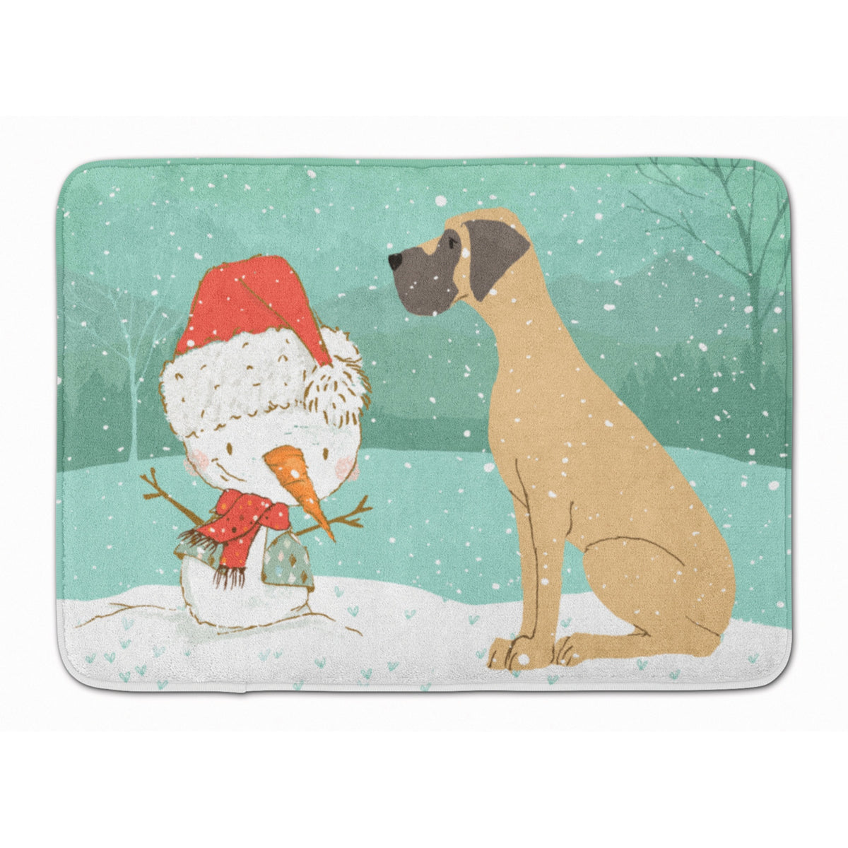 Caroline'S Treasures Fawn Natural Dane Snowman Christmas Machine Washable Memory Foam Mat, Multicolor
