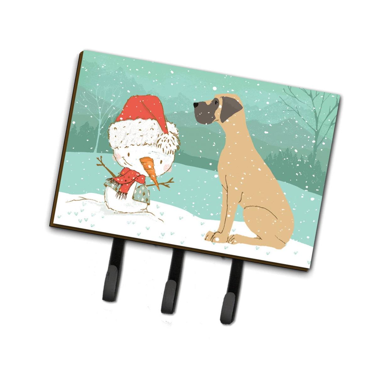 Caroline'S Treasures Fawn Natural Dane Snowman Christmas Leash Or Key Holder Hooks, Multicolor