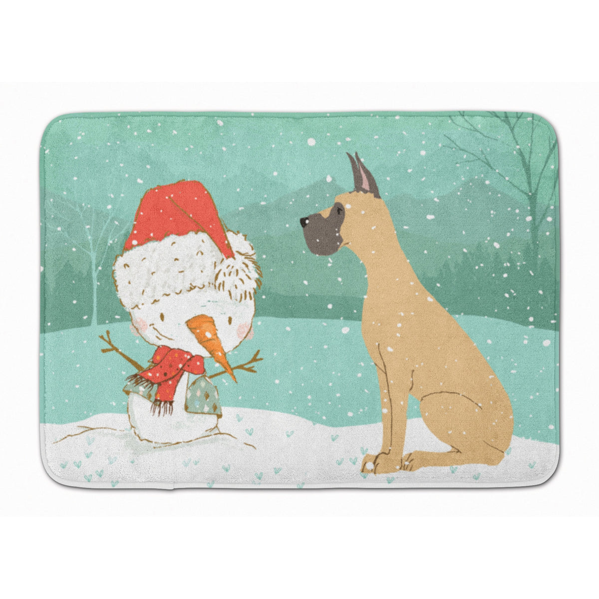 Caroline'S Treasures Cropped Fawn Dane Snowman Christmas Machine Washable Memory Foam Mat, Multicolor