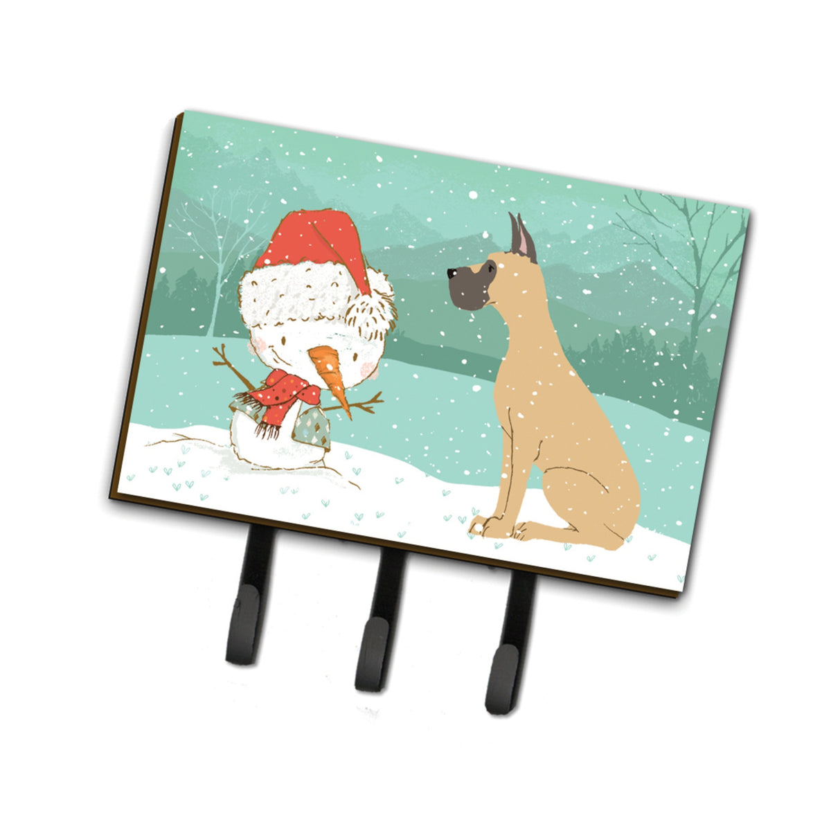 Caroline'S Treasures Cropped Fawn Dane Snowman Christmas Leash Or Key Holder Hooks, Multicolor