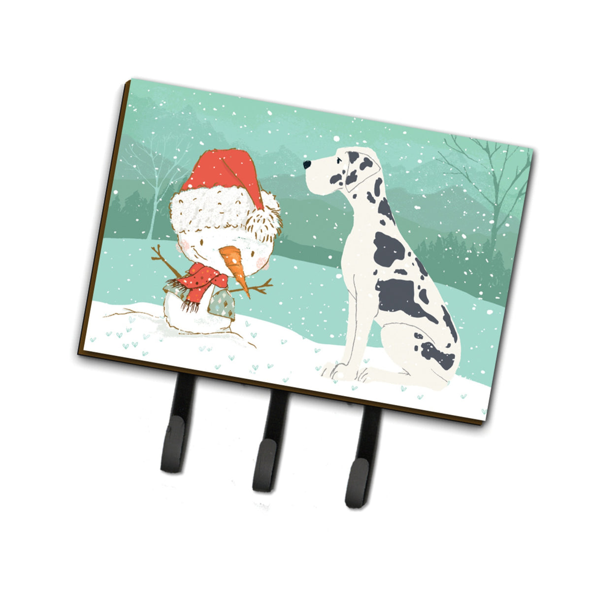 Caroline'S Treasures Harlequin Dane Snowman Christmas Leash Or Key Holder Hooks, Multicolor