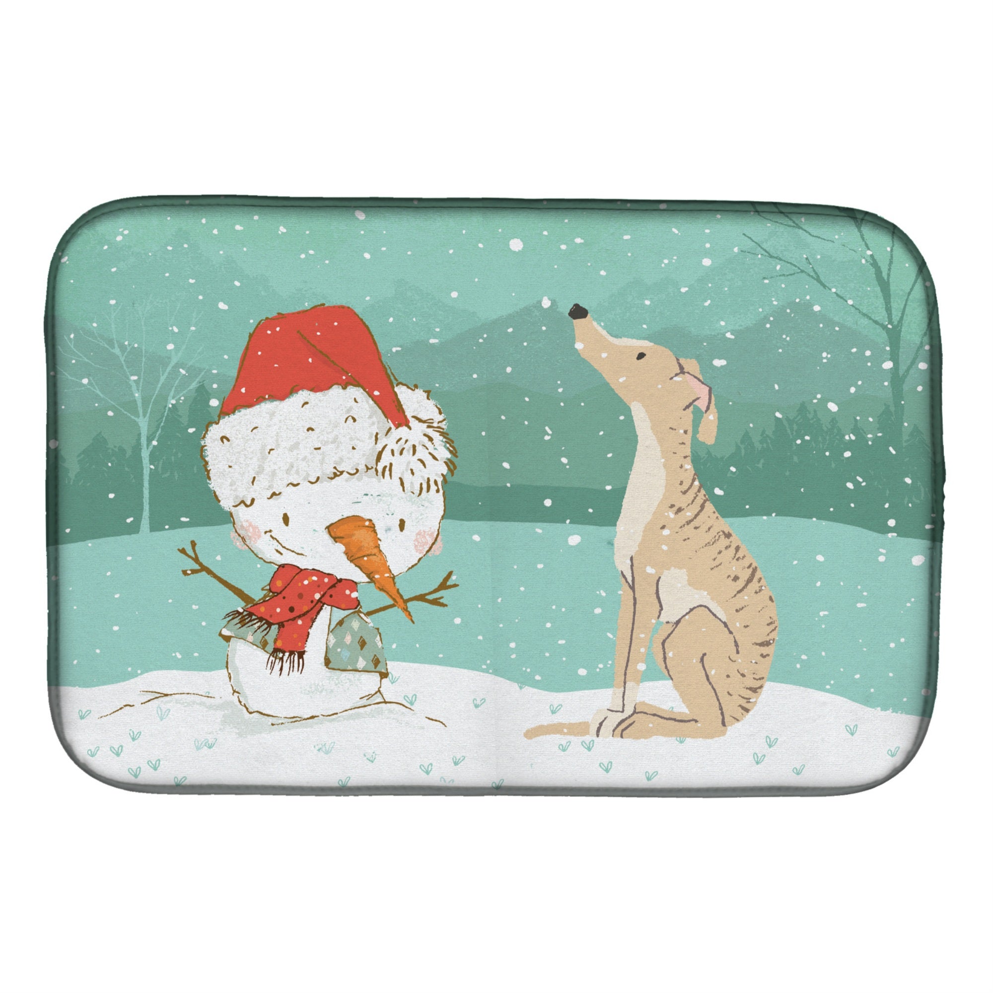 Caroline'S Treasures Brindle Greyhound Snowman Christmas Dish Drying Mat, 14 X 21, Multicolor