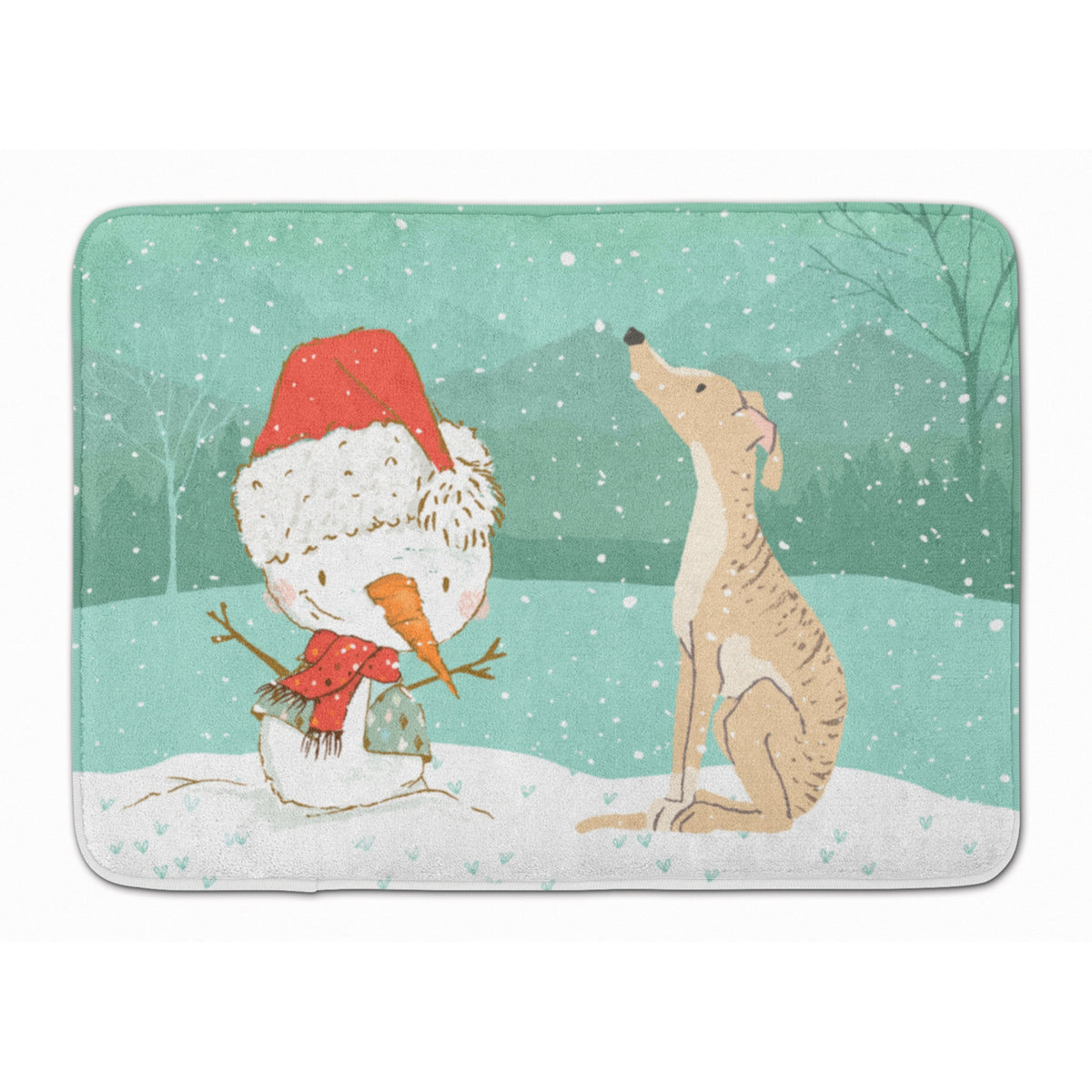 Caroline'S Treasures Brindle Greyhound Snowman Christmas Machine Washable Memory Foam Mat, Multicolor