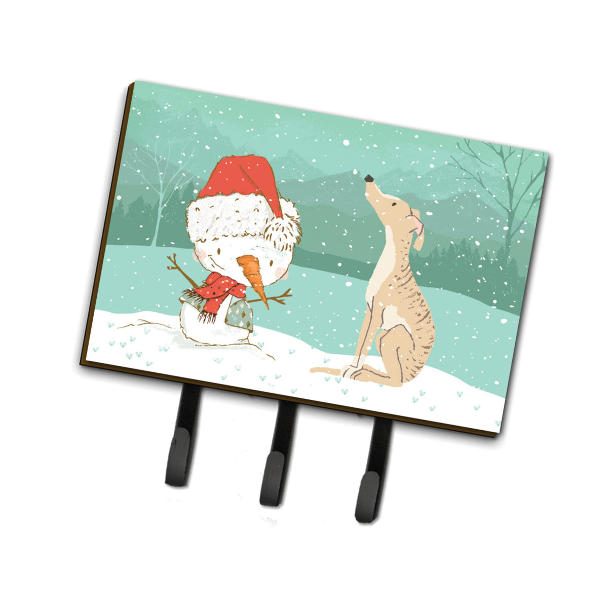 Caroline'S Treasures Brindle Greyhound Snowman Christmas Leash Or Key Holder Hooks, Multicolor