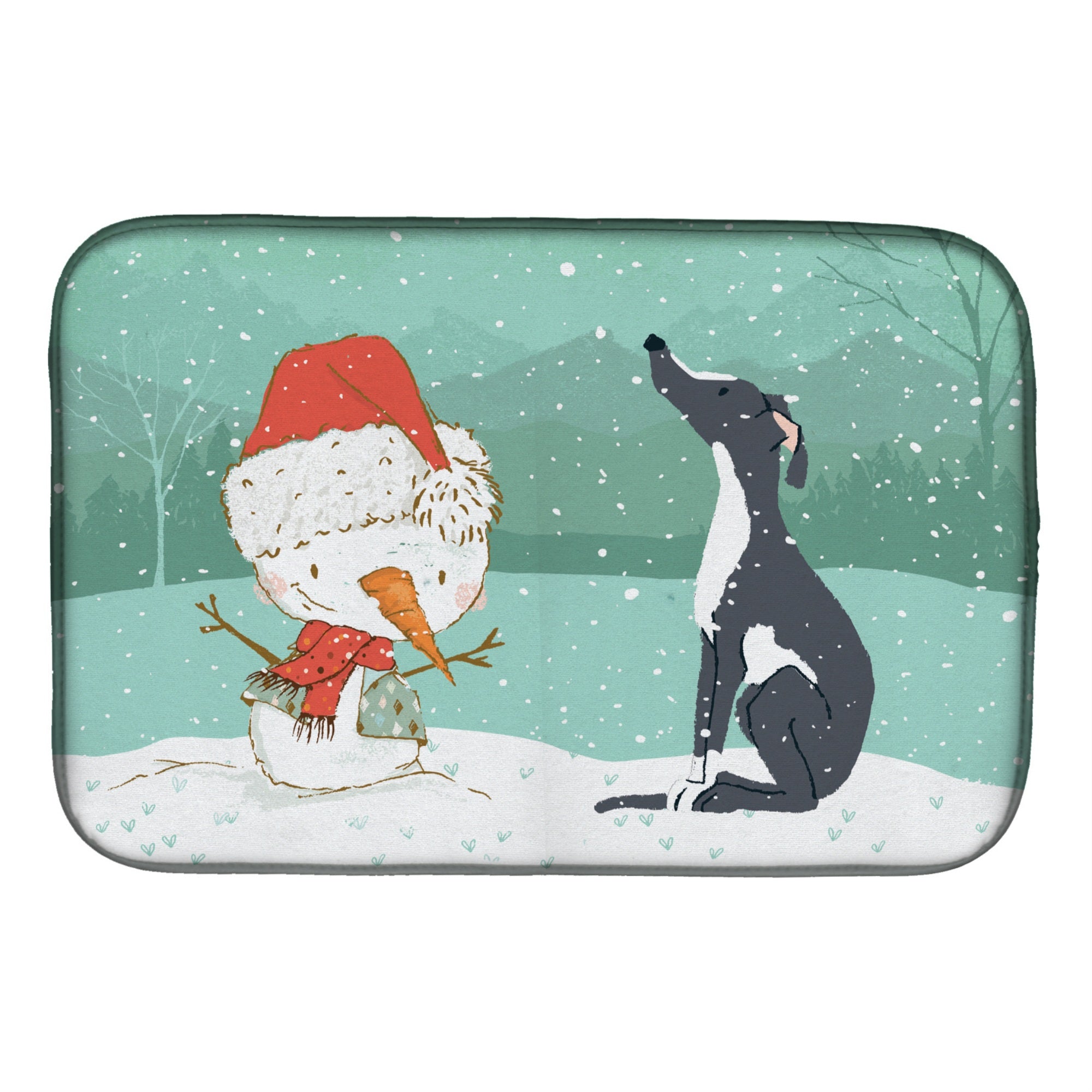 Caroline'S Treasures Black Greyhound Snowman Christmas Dish Drying Mat, 14 X 21