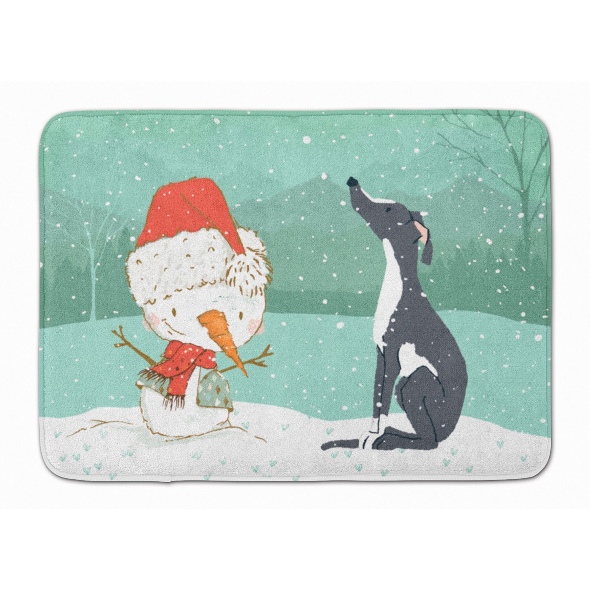 Caroline'S Treasures Black Greyhound Snowman Christmas Machine Washable Memory Foam Mat, Multicolor