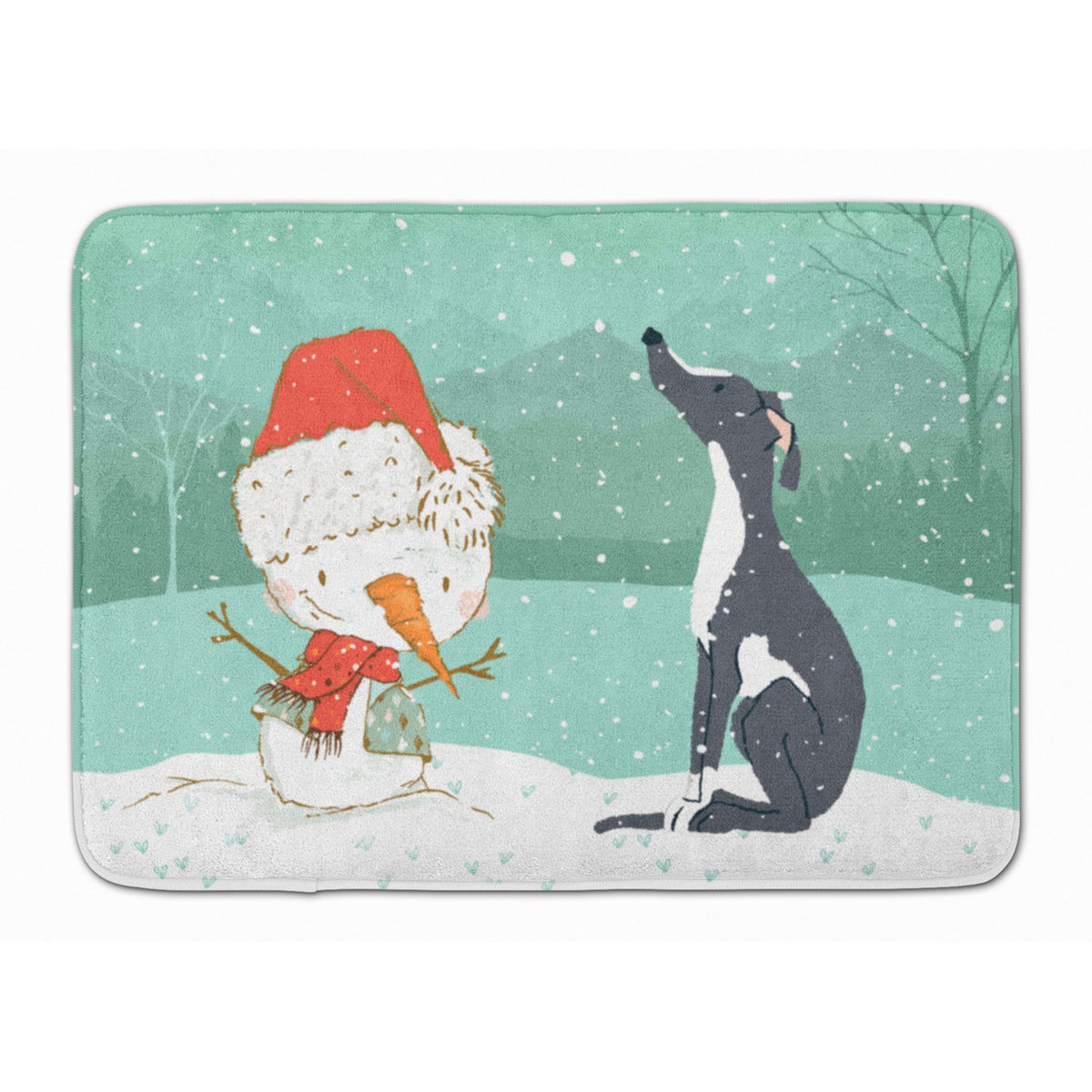 Caroline'S Treasures Black Greyhound Snowman Christmas Machine Washable Memory Foam Mat, Multicolor