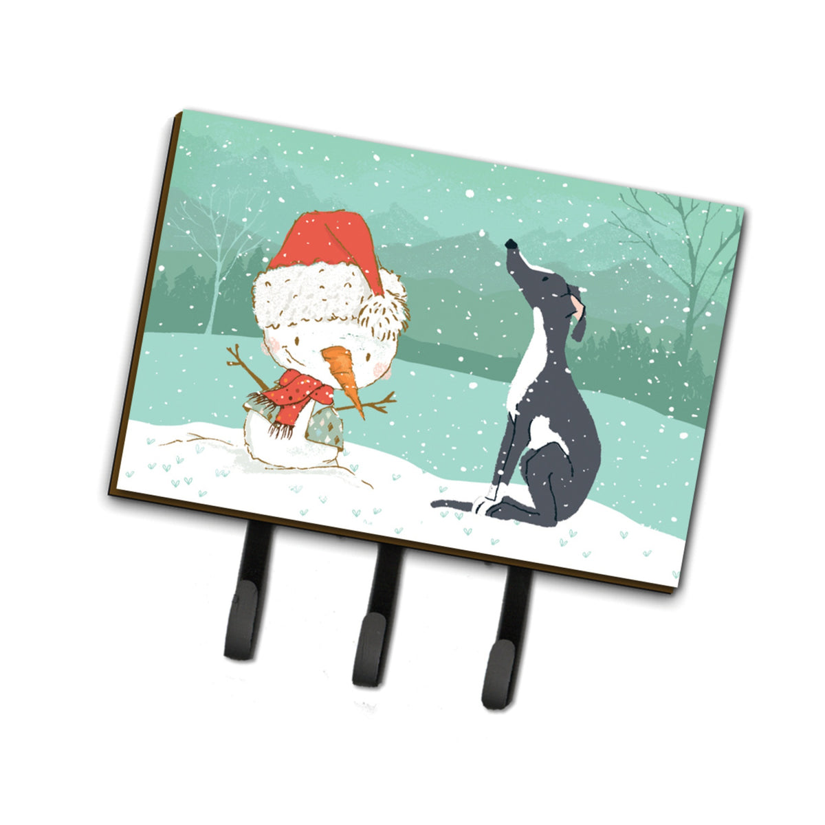 Caroline'S Treasures Black Greyhound Snowman Christmas Leash Or Key Holder Hooks, Multicolor