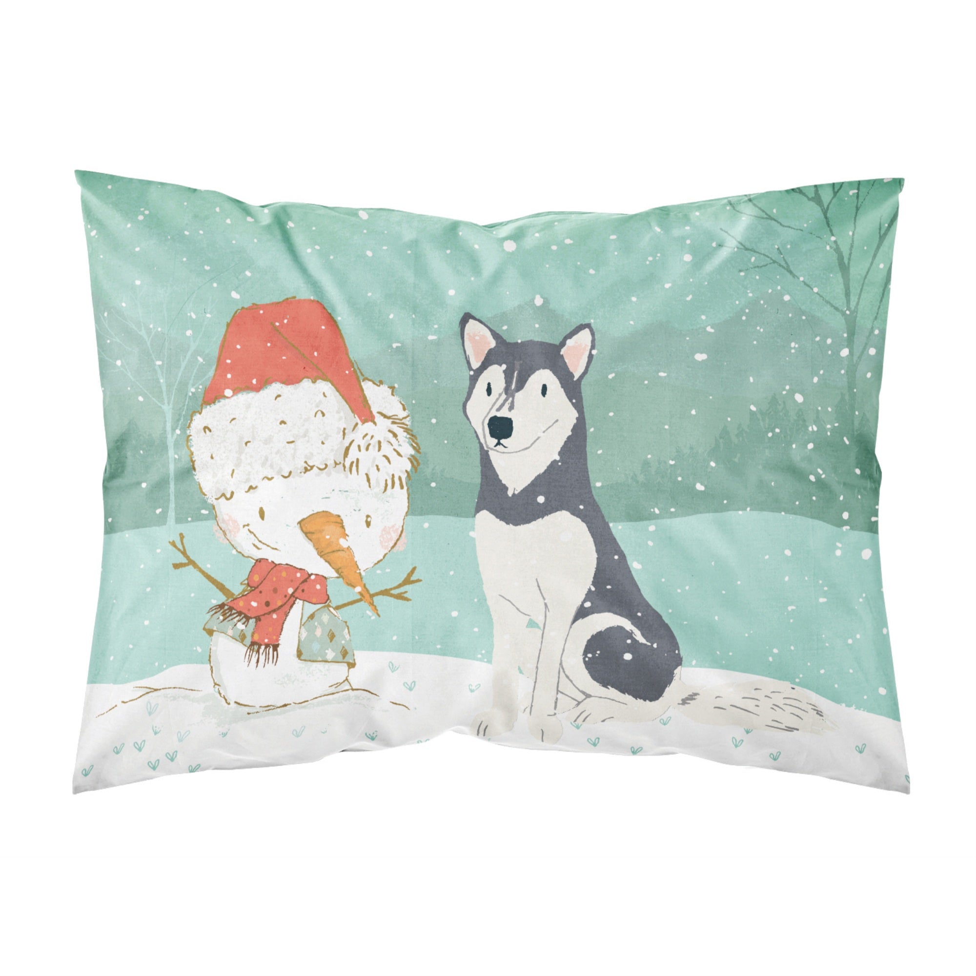 Caroline'S Treasures Snowman Siberian Husky Christmas Fabric Standard Pillowcase