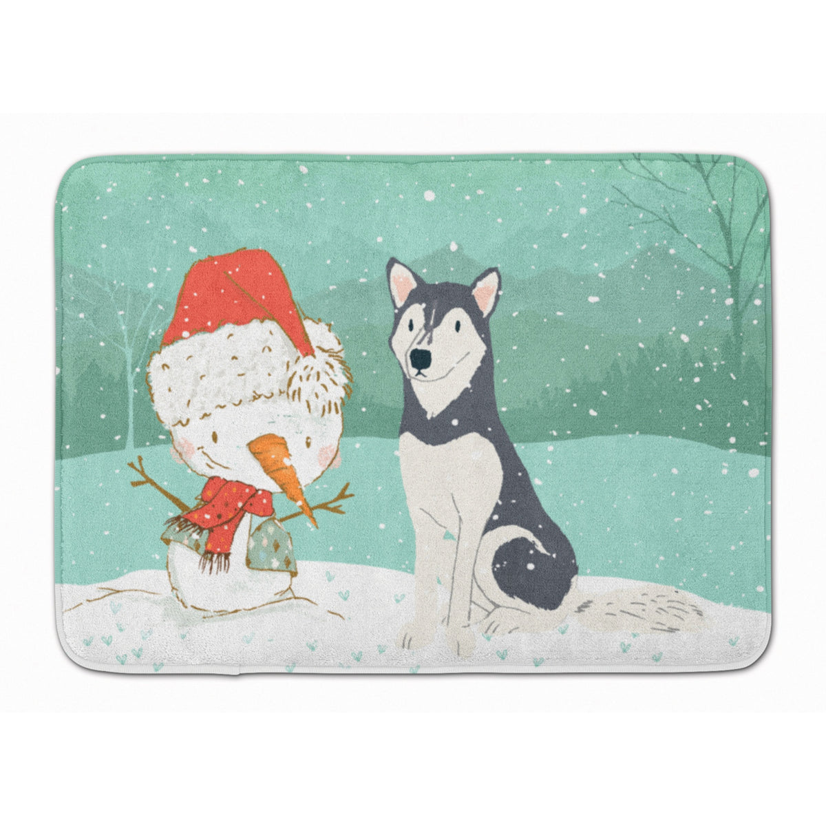 Caroline'S Treasures Siberian Husky Snowman Christmas Machine Washable Memory Foam Mat, Multicolor