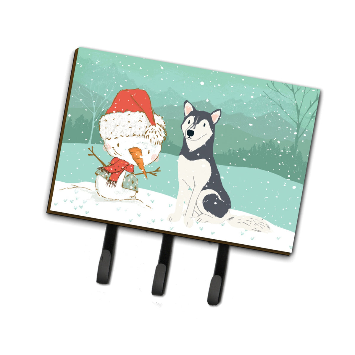 Caroline'S Treasures Siberian Husky Snowman Christmas Leash Or Key Holder Hooks, Multicolor