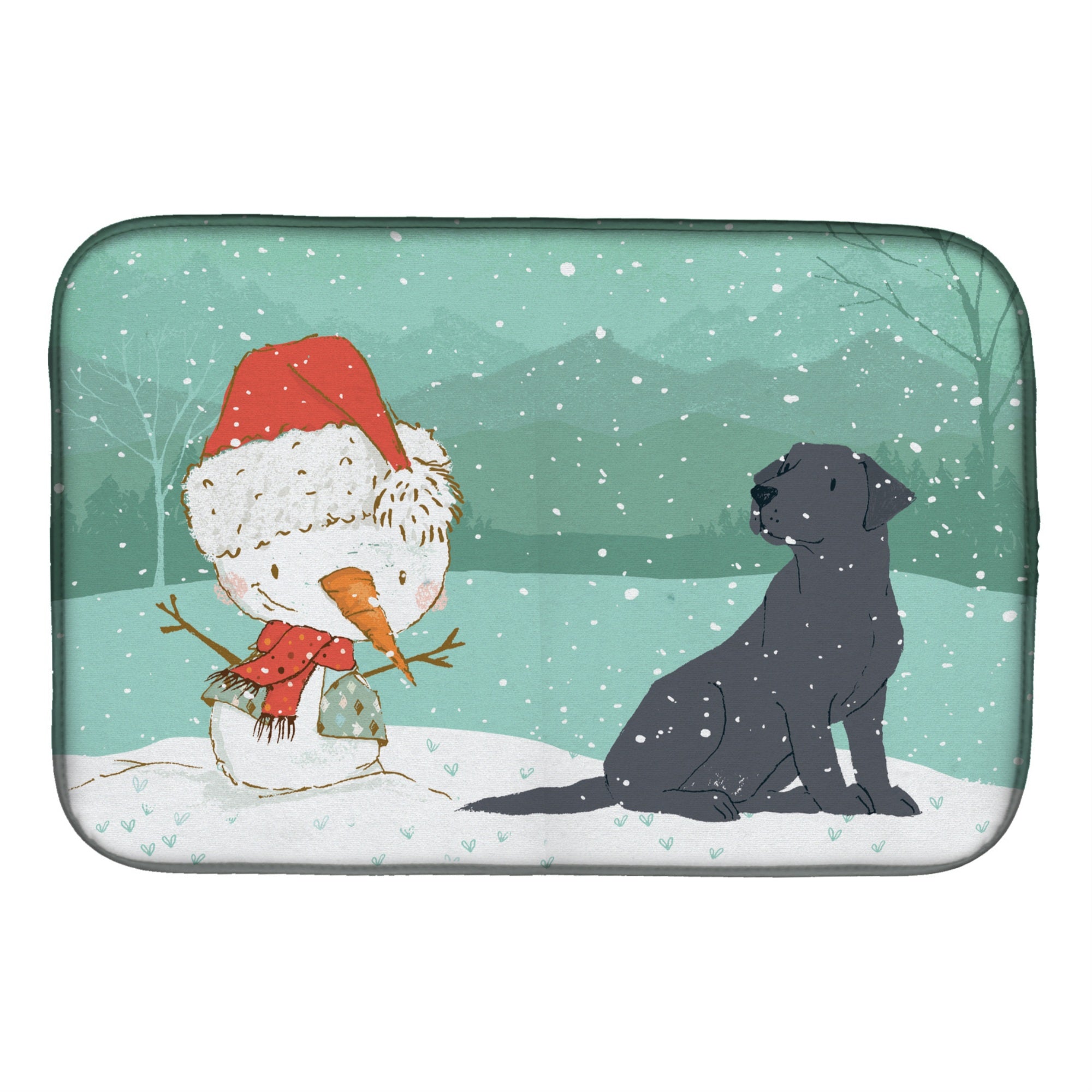 Caroline'S Treasures Black Labrador Snowman Christmas Dish Drying Mat, 14 X 21, Multicolor