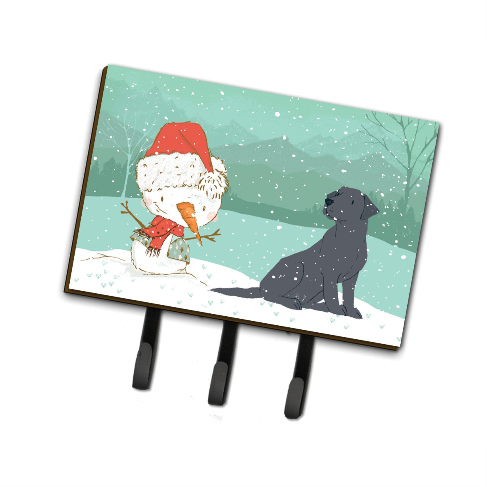 Caroline'S Treasures Black Labrador Snowman Christmas Leash Or Key Holder Hooks, Multicolor