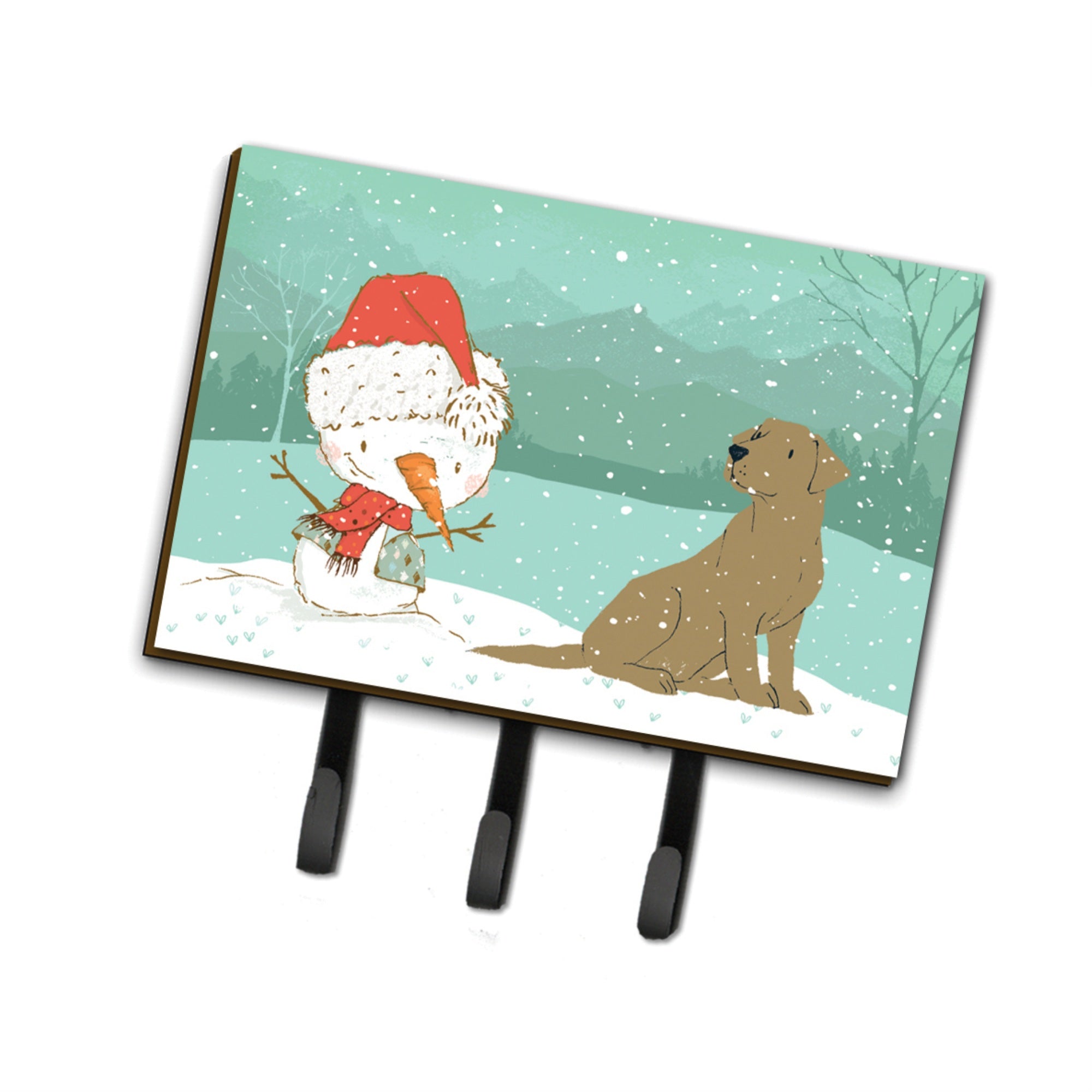 Caroline'S Treasures Chocolate Labrador Snowman Christmas Leash Or Key Holder Hooks, Multicolor