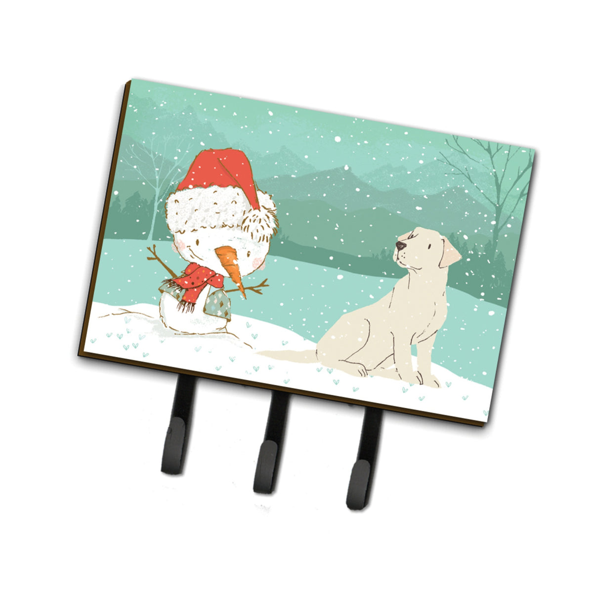 Caroline'S Treasures Yellow Labrador Snowman Christmas Leash Or Key Holder Hooks