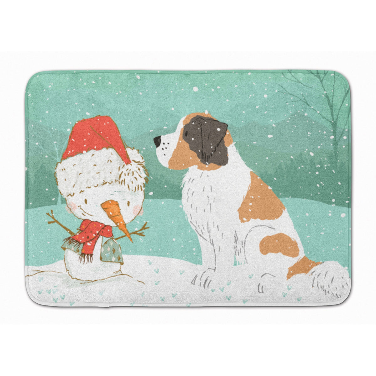 Caroline'S Treasures Saint Bernard Snowman Christmas Machine Washable Memory Foam Mat, Multicolor