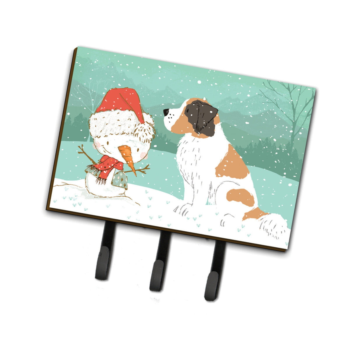 Caroline'S Treasures Saint Bernard Snowman Christmas Leash Or Key Holder Hooks, Multicolor