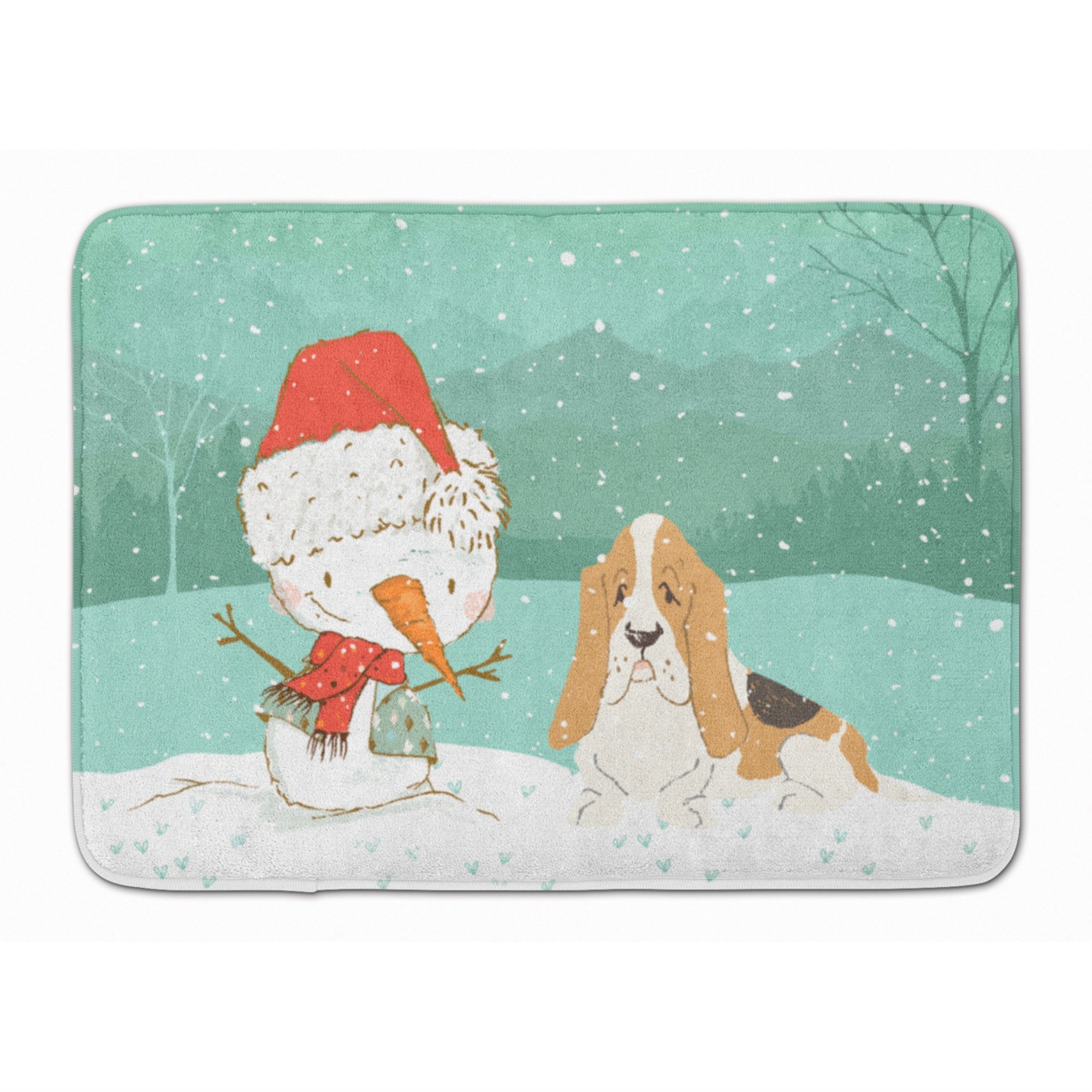 Caroline'S Treasures Basset Hound Snowman Christmas Machine Washable Memory Foam Mat, Multicolor