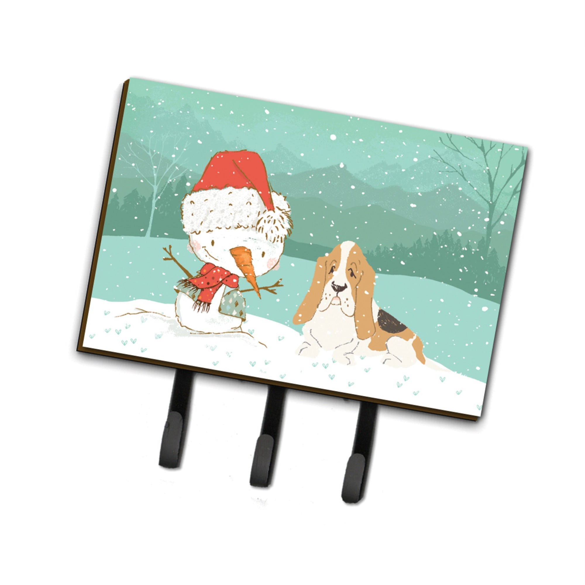 Caroline'S Treasures Basset Hound Snowman Christmas Leash Or Key Holder Hooks, Multicolor