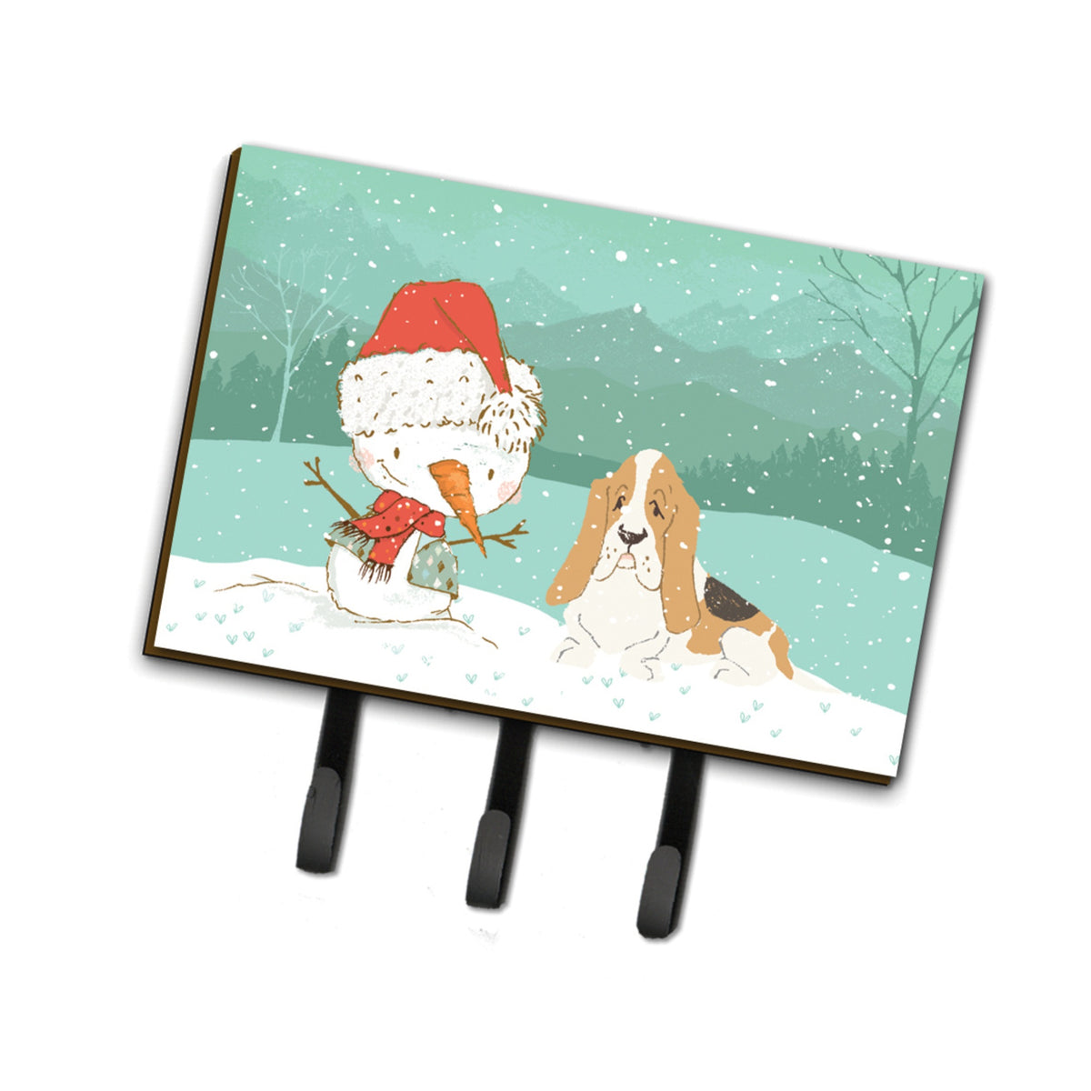Caroline'S Treasures Basset Hound Snowman Christmas Leash Or Key Holder Hooks, Multicolor