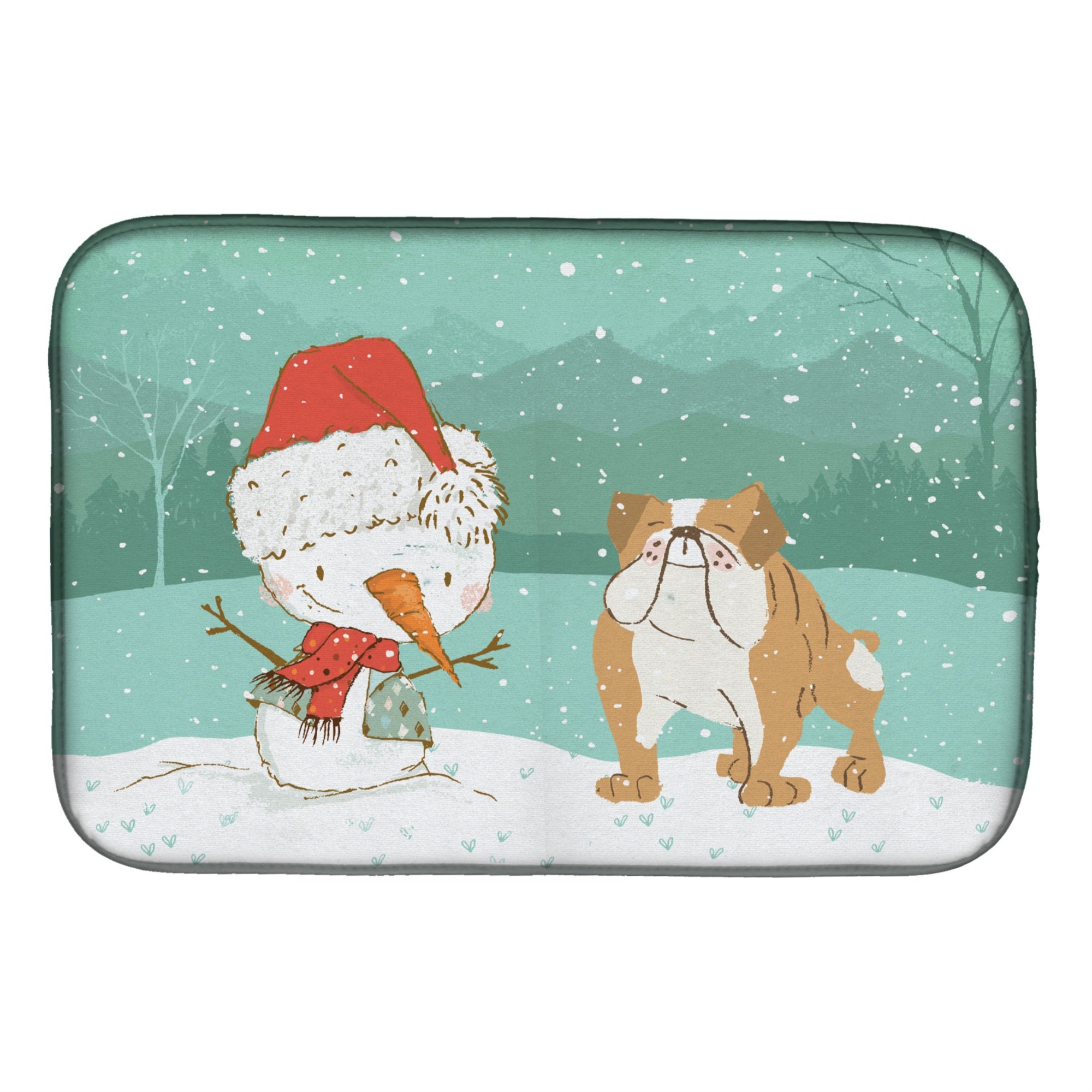 Caroline'S Treasures English Bulldog Snowman Christmas Dish Drying Mat, 14 X 21