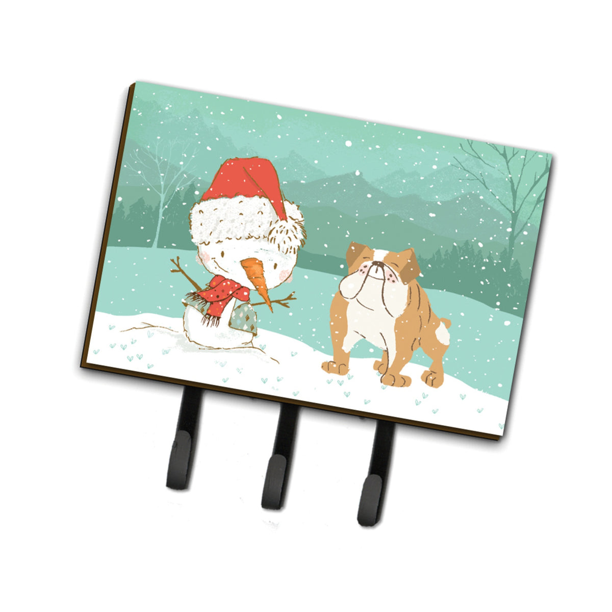 Caroline'S Treasures English Bulldog Snowman Christmas Leash Or Key Holder Hooks, Multicolor