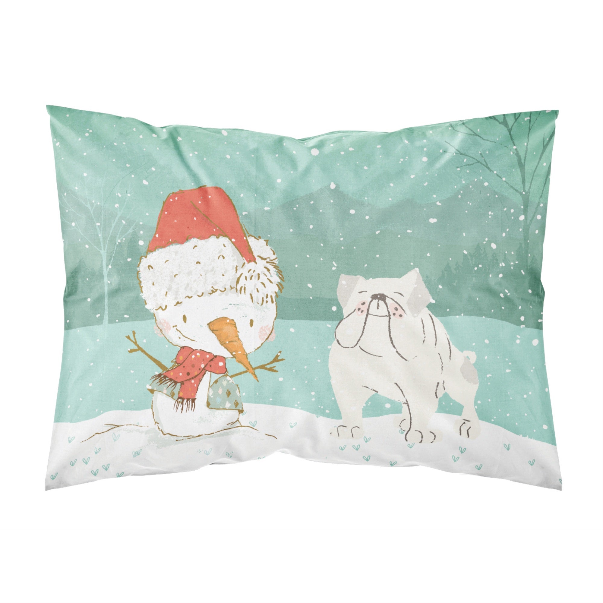 Caroline'S Treasures Snowman White English Bulldog Christmas Fabric Standard Pillowcase