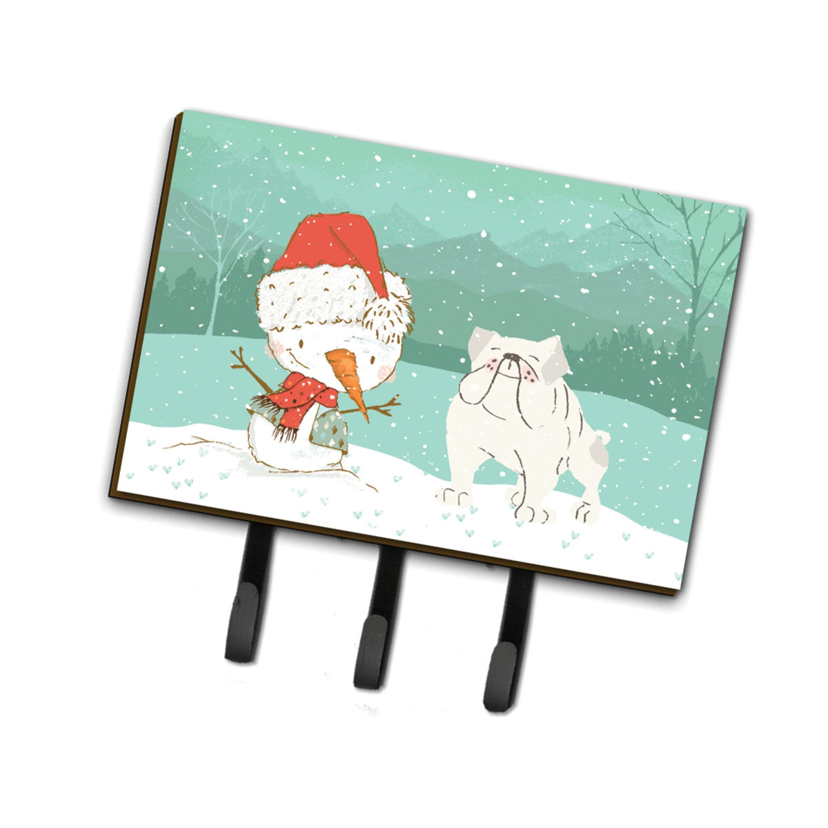 Caroline'S Treasures White English Bulldog Snowman Christmas Leash Or Key Holder Hooks