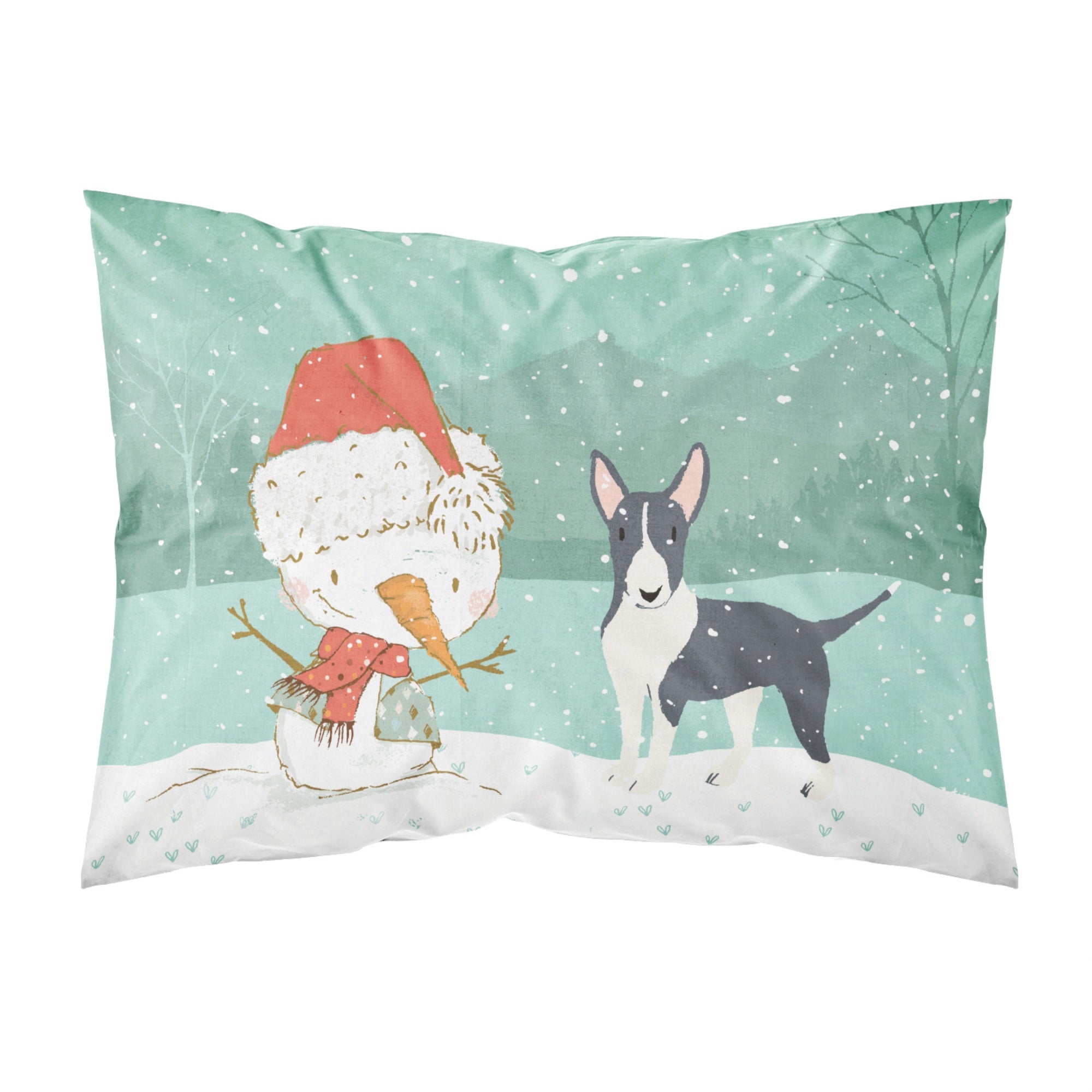 Caroline'S Treasures Snowman Black Bull Terrier Christmas Fabric Standard Pillowcase