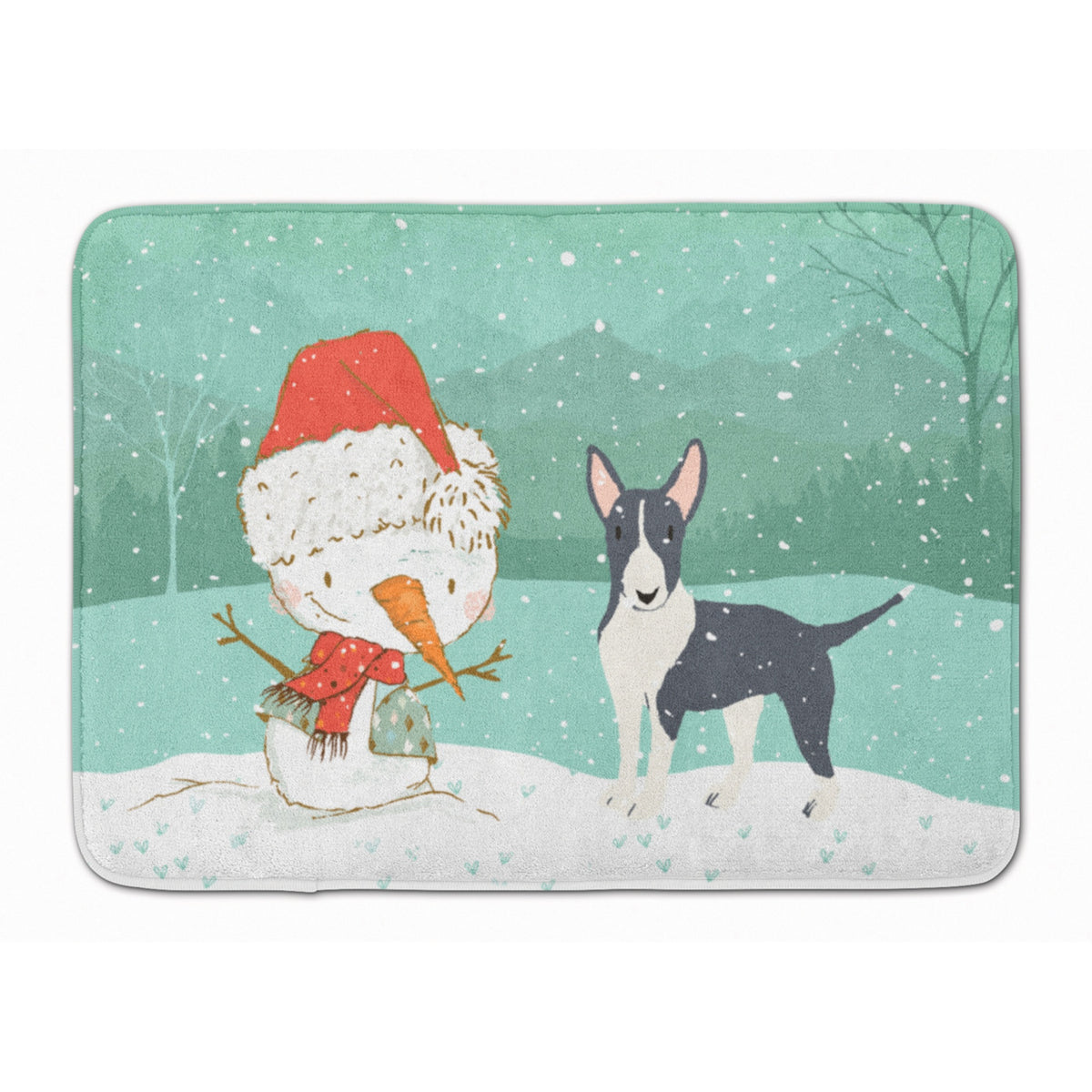 Caroline'S Treasures Black Bull Terrier Snowman Christmas Machine Washable Memory Foam Mat, Multicolor