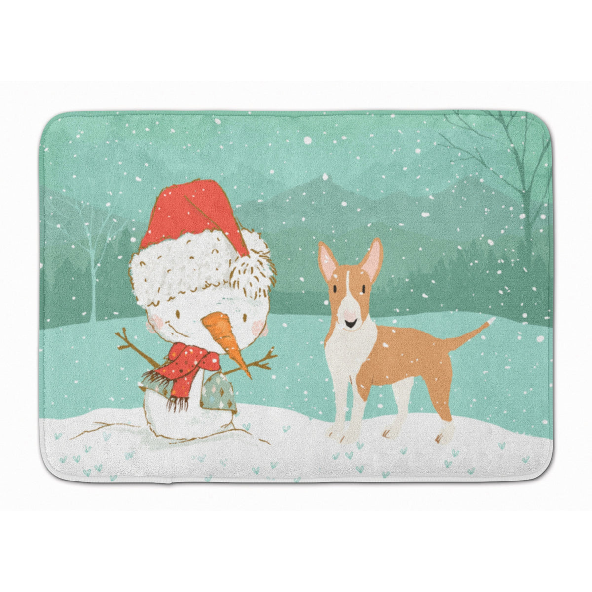 Caroline'S Treasures Fawn Bull Terrier Snowman Christmas Machine Washable Memory Foam Mat, Multicolor