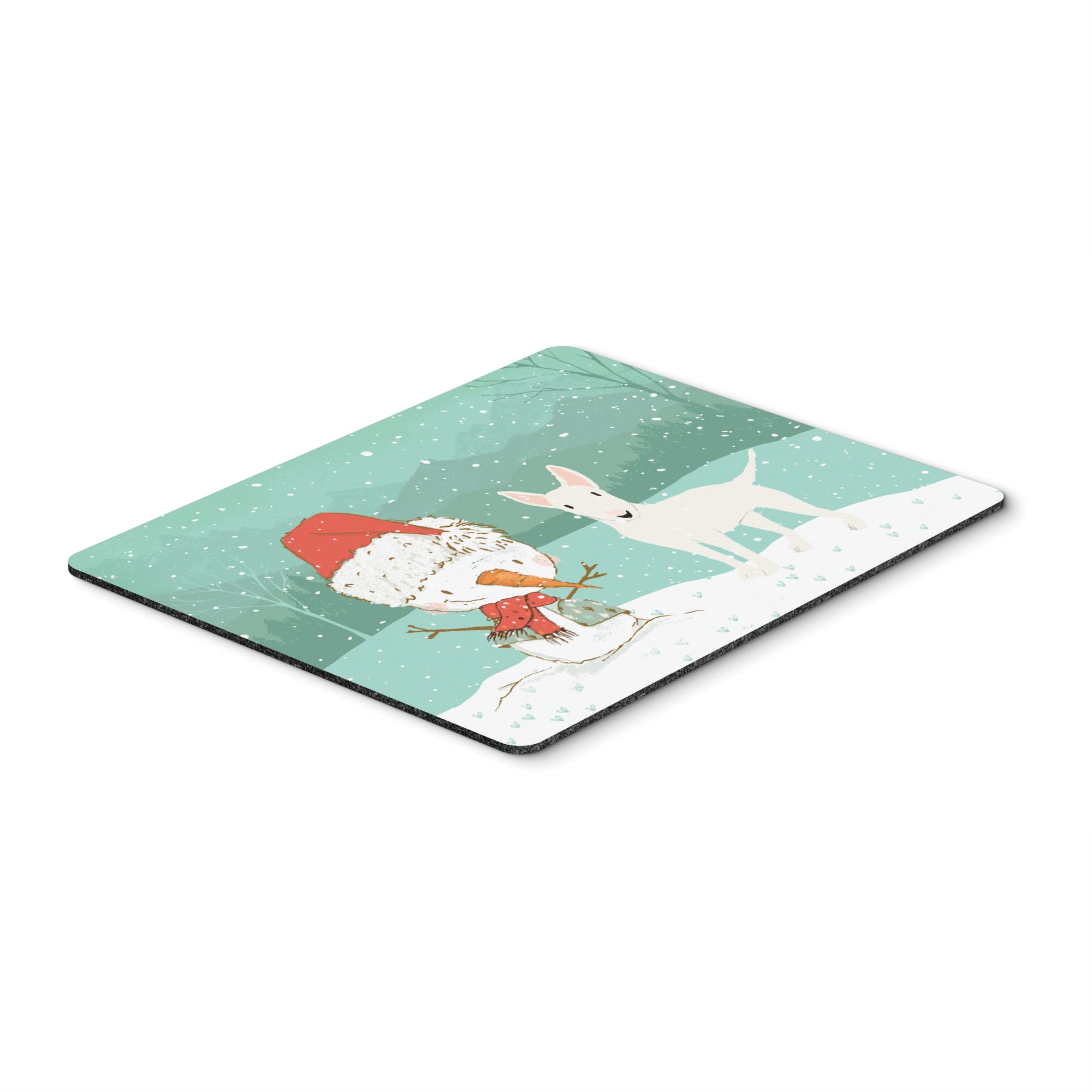 White Bull Terrier Snowman Christmas Mouse Pad, Hot Pad Or Trivet