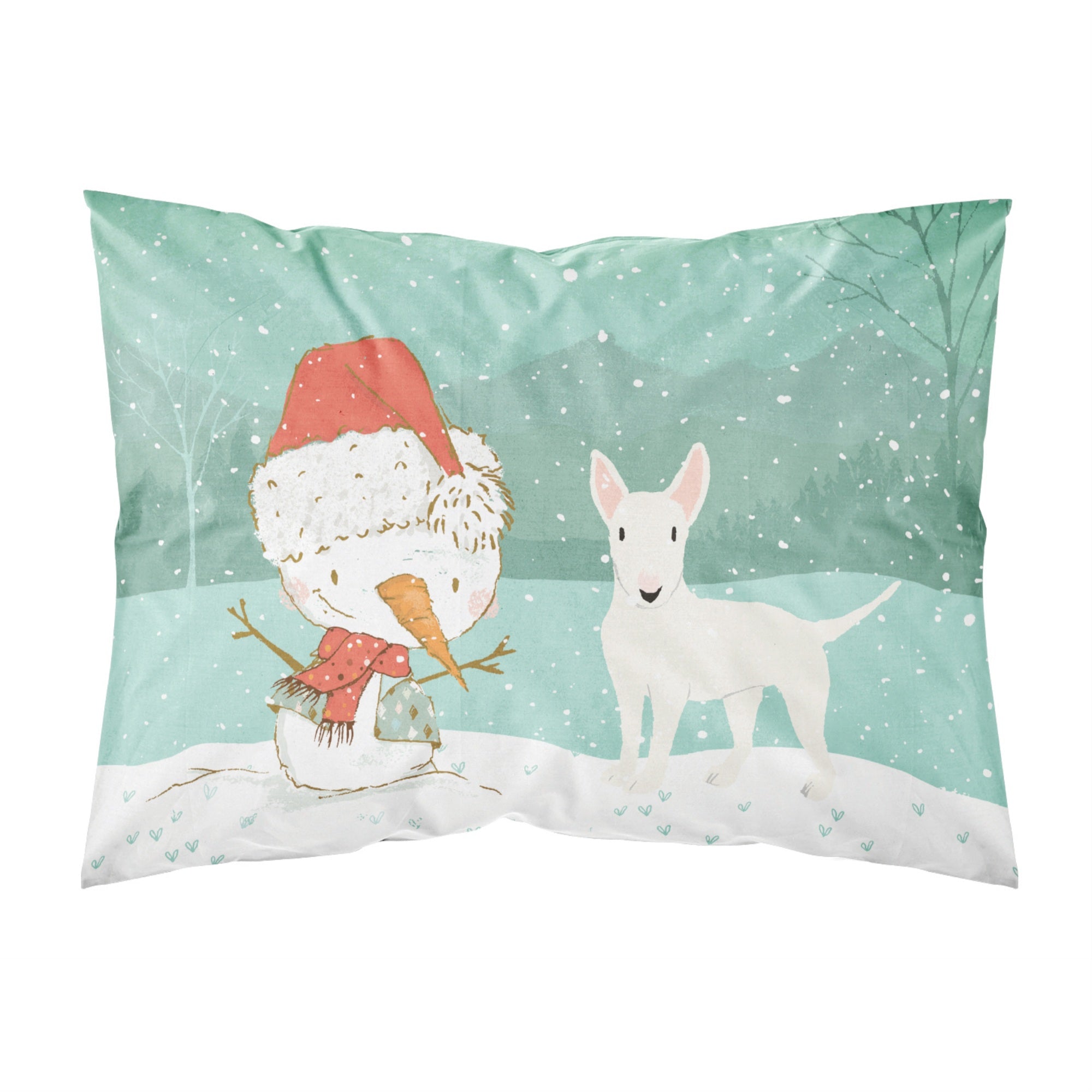 Caroline'S Treasures Snowman White Bull Terrier Christmas Fabric Standard Pillowcase