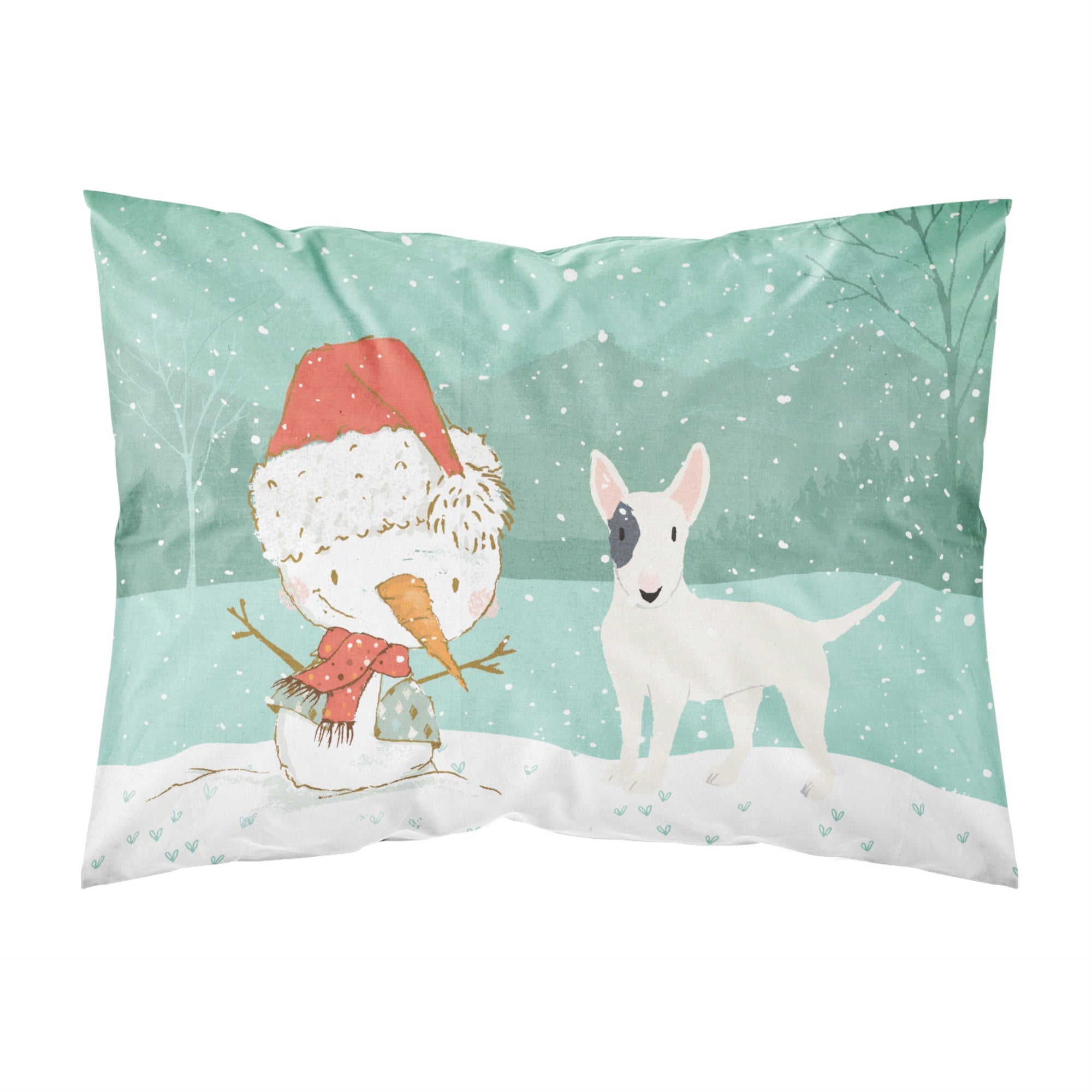 Caroline'S Treasures Snowman White Spot Bull Terrier Christmas Fabric Standard Pillowcase