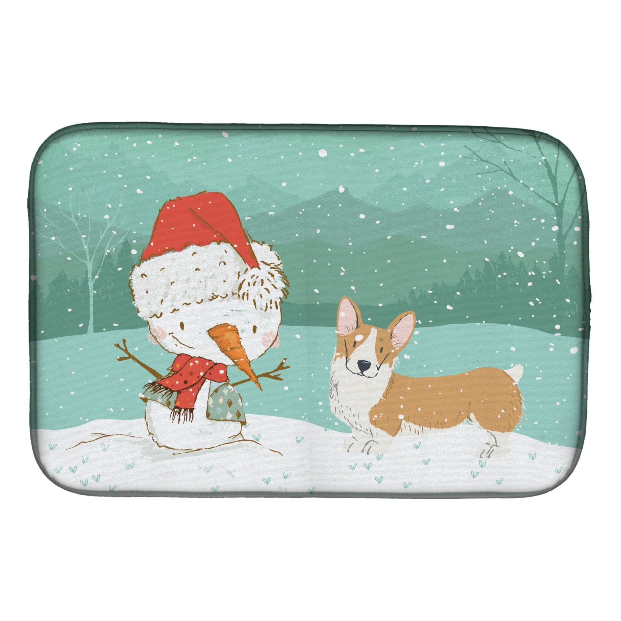 Caroline'S Treasures Pembroke Corgi Snowman Christmas Dish Drying Mat, 14 X 21, Multicolor
