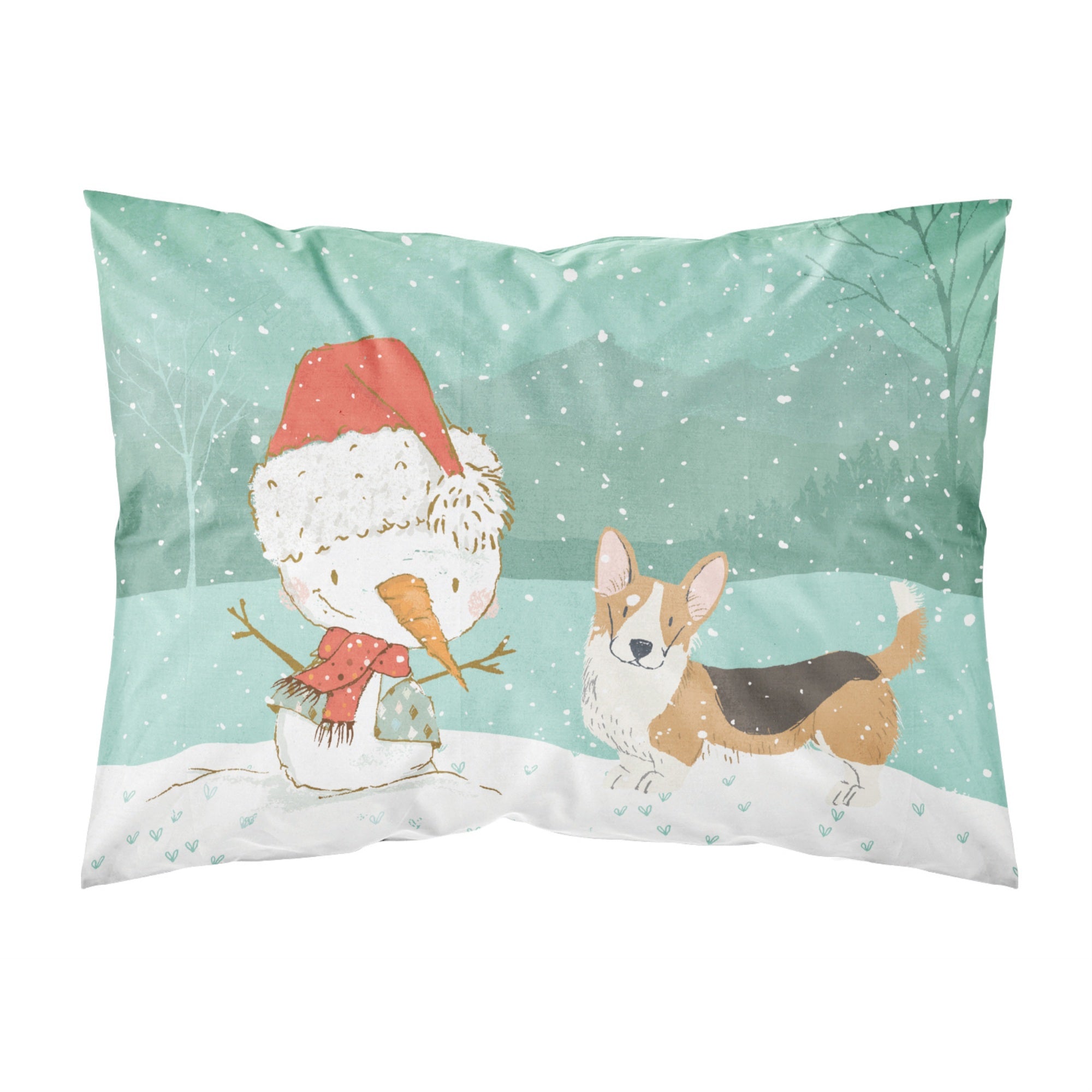 Caroline'S Treasures Snowman Tricolor Cardigan Corgi Christmas Fabric Standard Pillowcase
