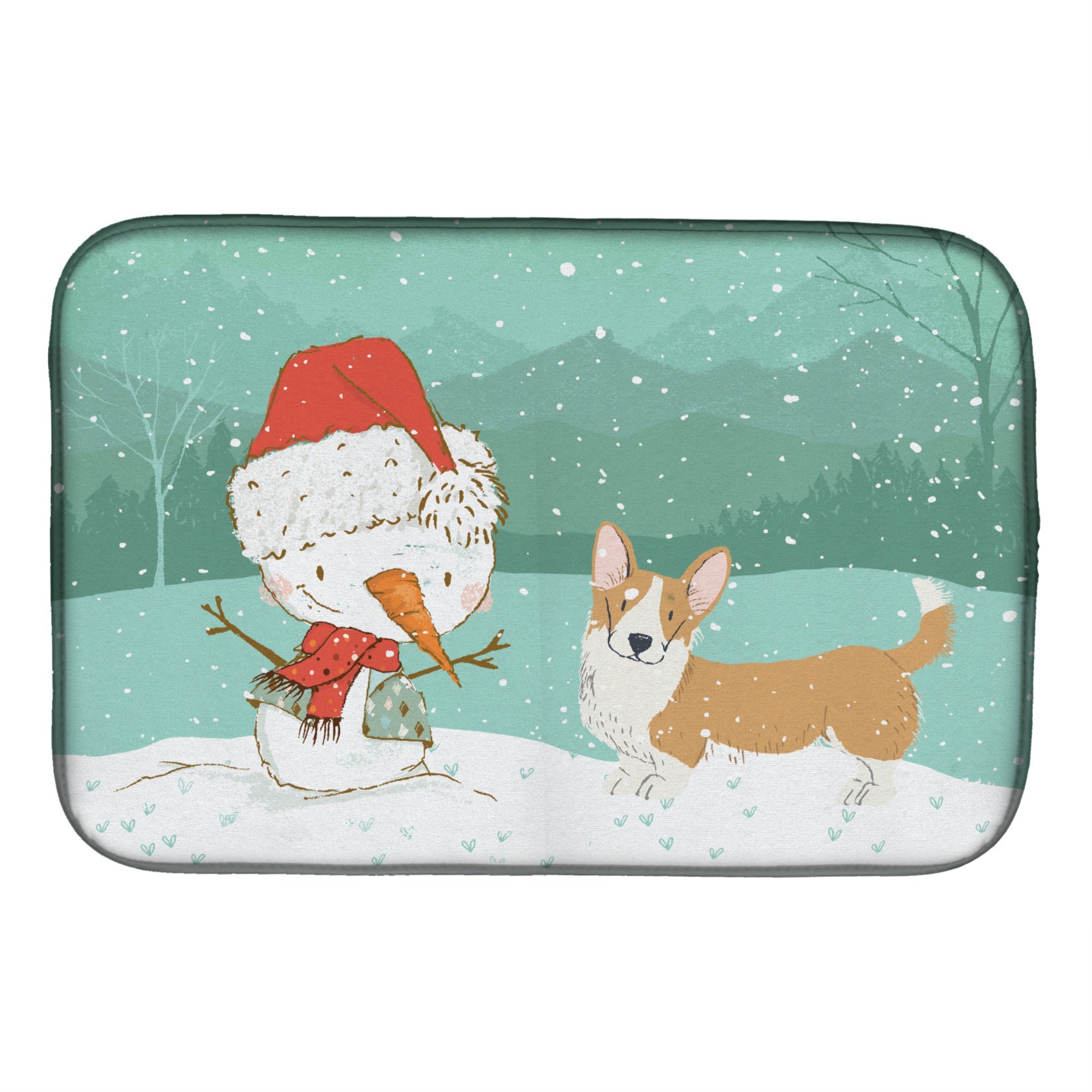 Caroline'S Treasures Cardigan Corgi Snowman Christmas Dish Drying Mat, 14 X 21