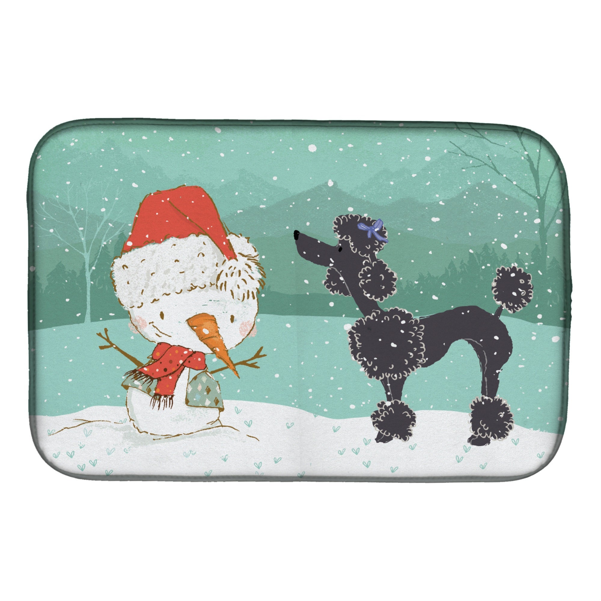 Caroline'S Treasures Black Poodle Snowman Christmas Dish Drying Mat, 14 X 21