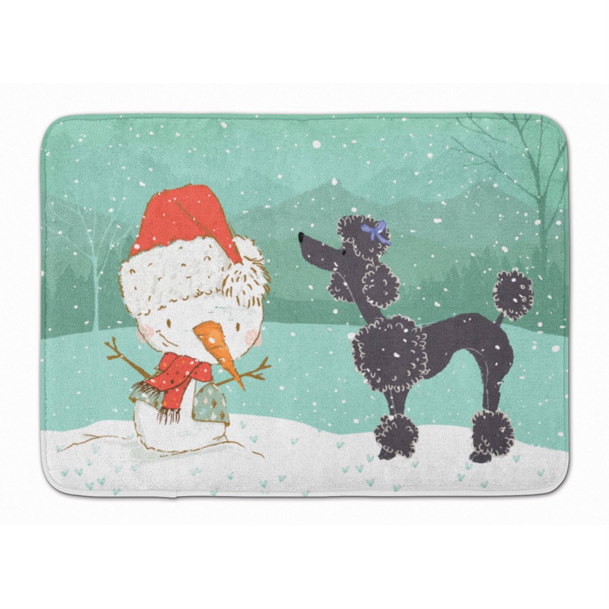 Caroline'S Treasures Black Poodle Snowman Christmas Machine Washable Memory Foam Mat, Multicolor